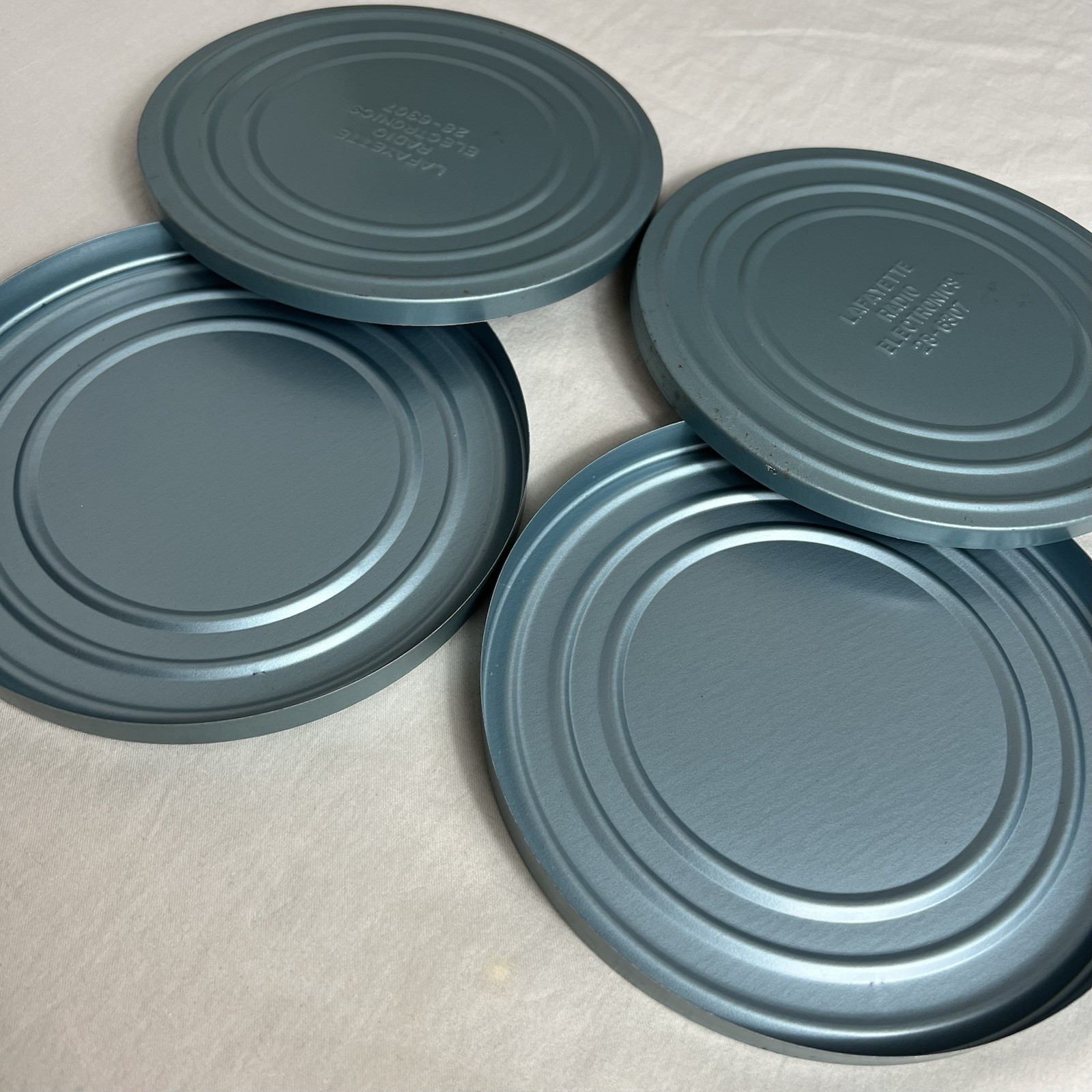 Lafayette Radio Electronics 28-6307 & Sound Tape Metal Film Reel Canister Tins