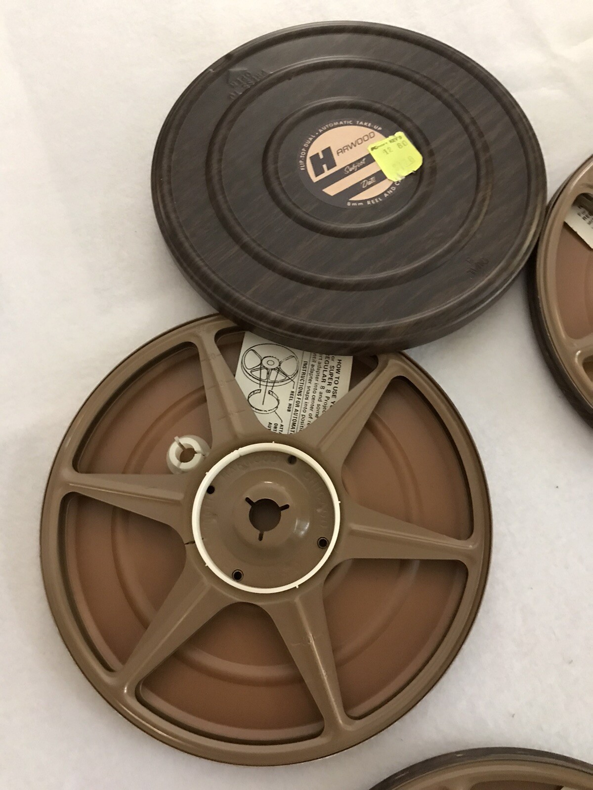 NOS Vintage Lot of 4 Harwood Flip Top Dual 8mm Metal Movie Reels and Cans 7″