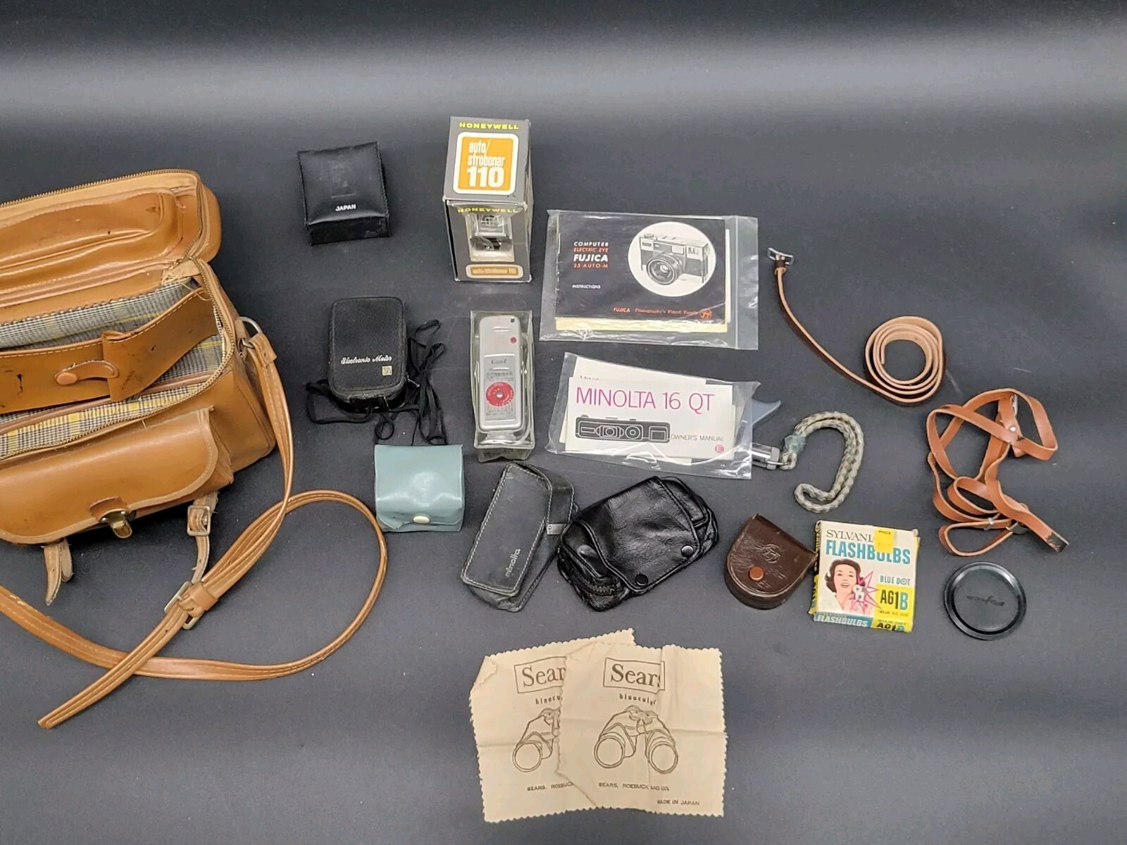 Vintage Camera Case Shoulder Bag by Kent LOADED With Vintage Camera Accessories