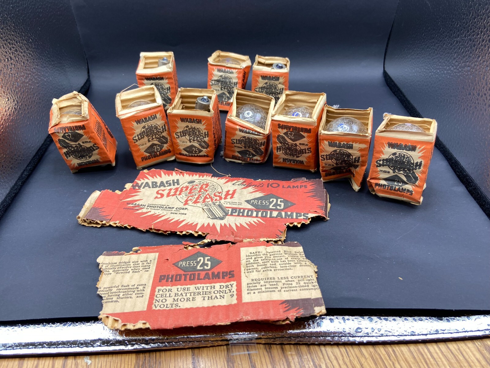 Lot of 10 Wabash Super Flash Press 25 Photolamps Photo Lamp Vintage Photography
