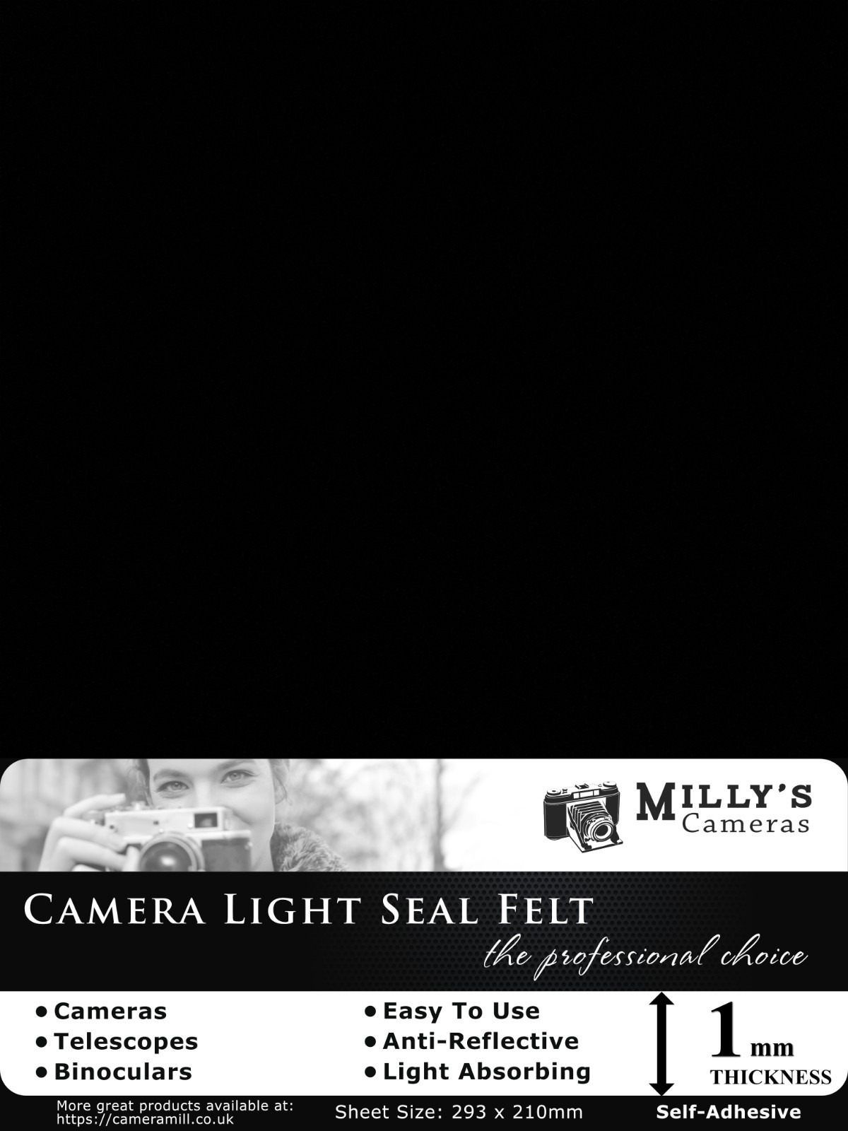 1mm Light Seal Felt – 210 x 150mm Self-Adhesive for ALL Film Camera Formats