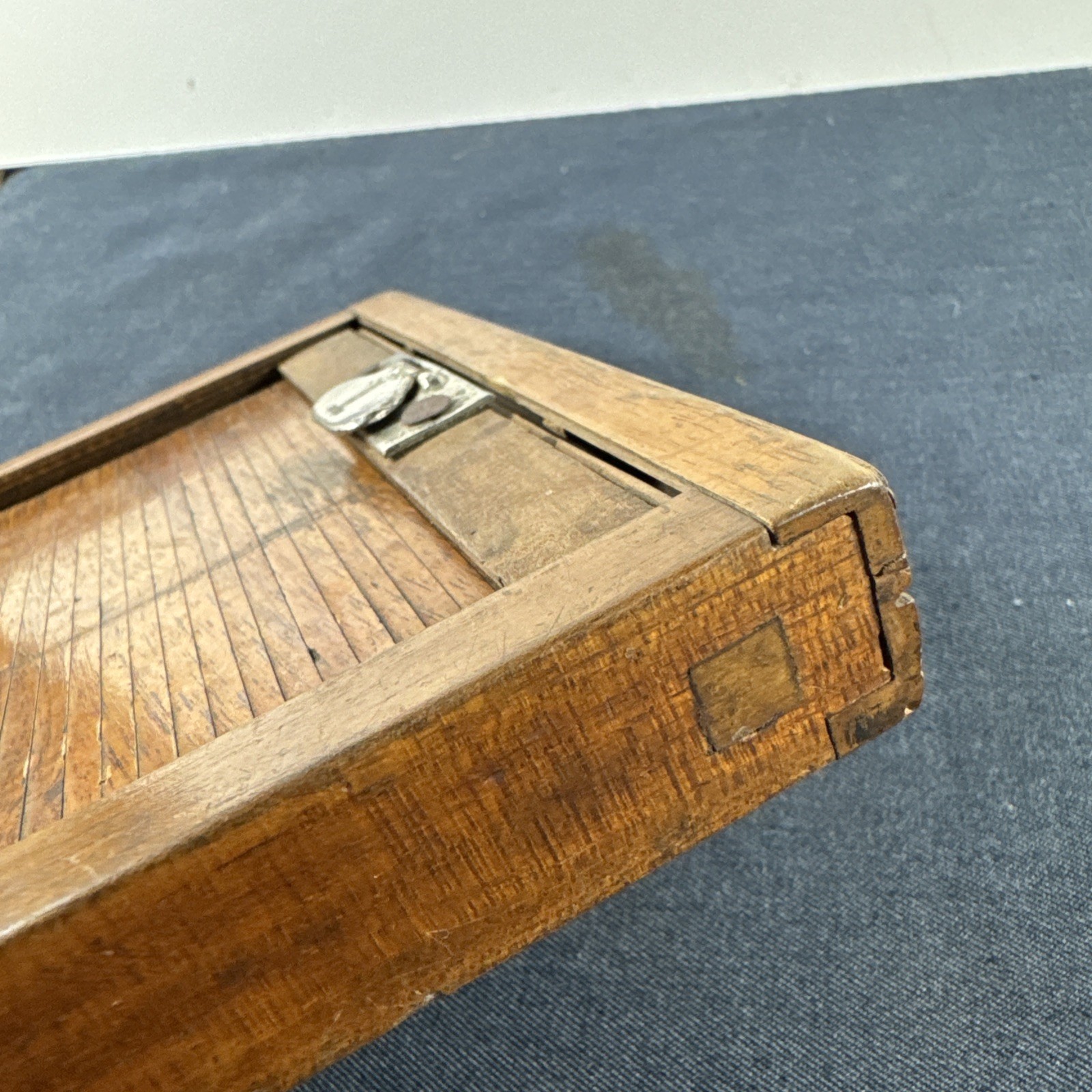 Rare Wooden 5x7in Glass Plate Double Sided Tambour Style Roller Blind Slide