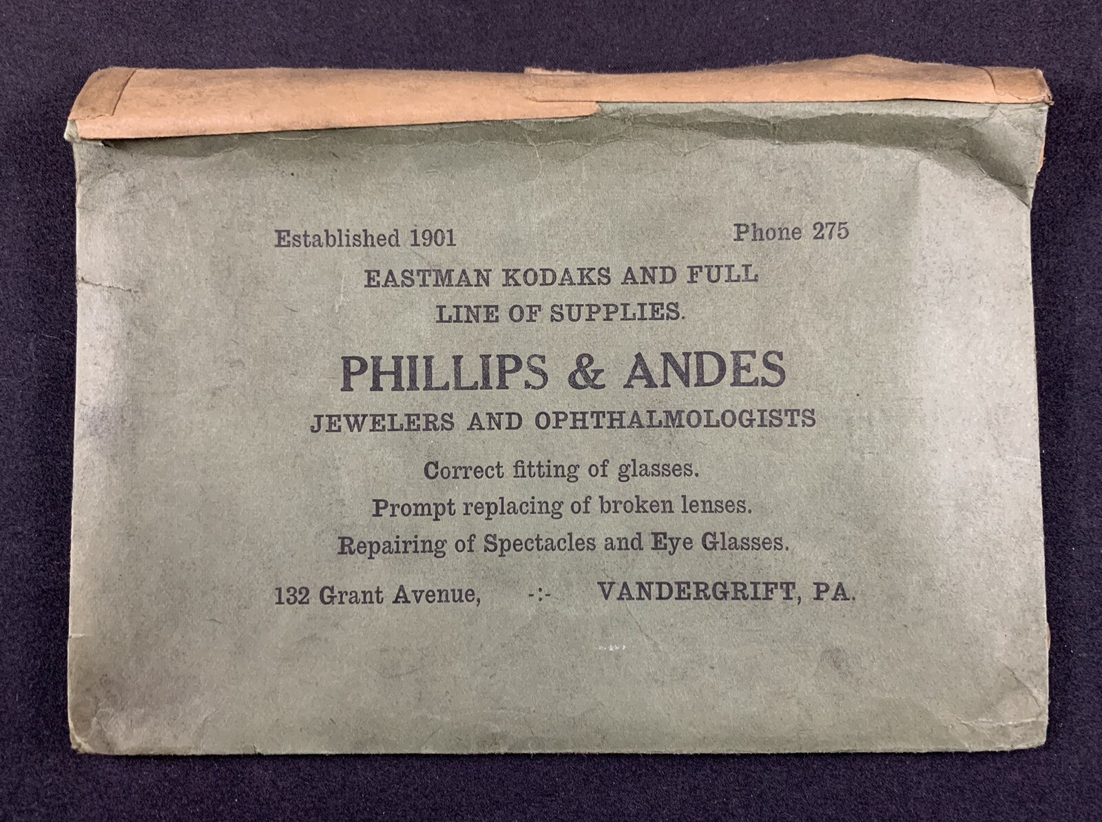 Vintage H.F. Snyder Kodak Film Developer Envelope Vandergrift, PA