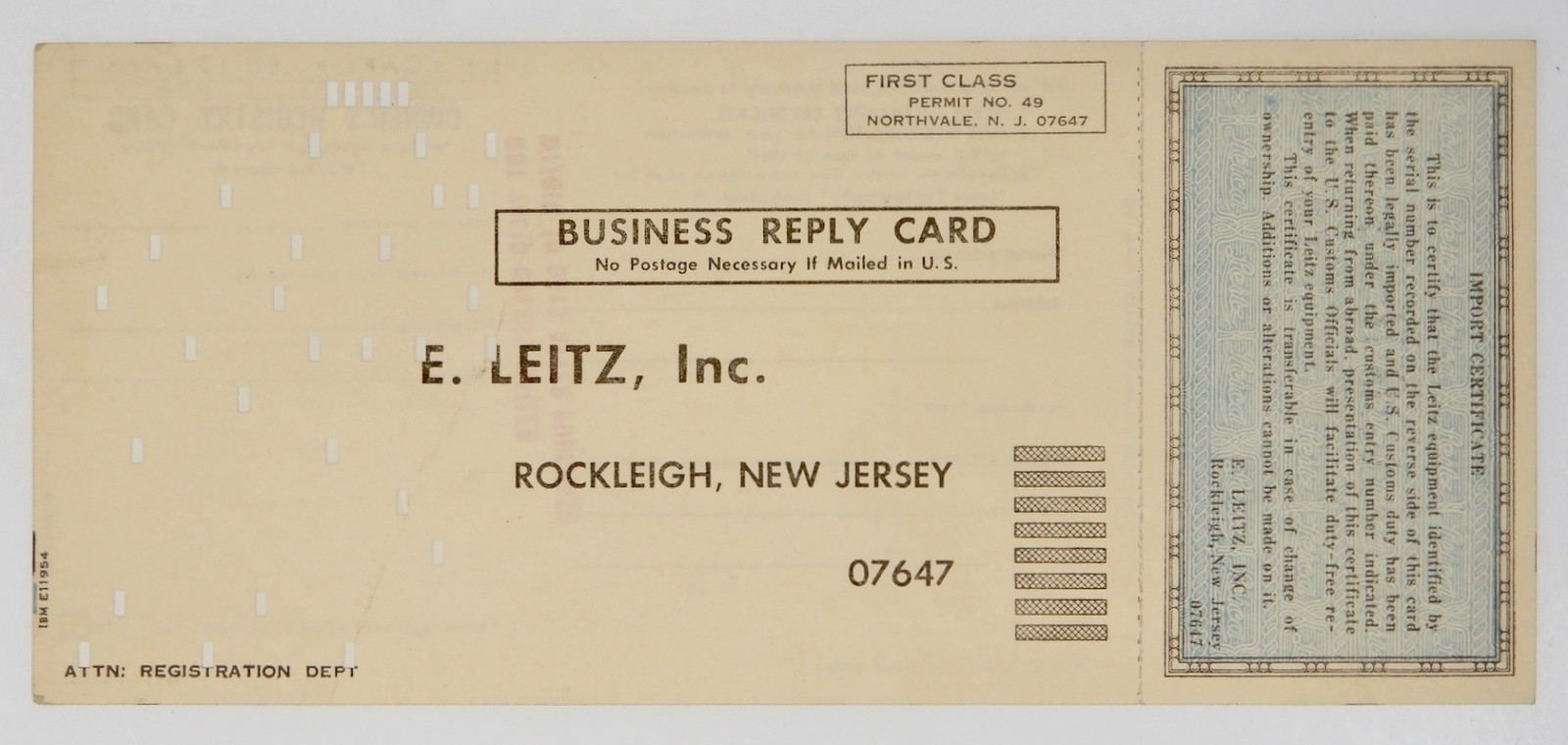 Owner’s Registry Card of Leicaflex SL #1284093