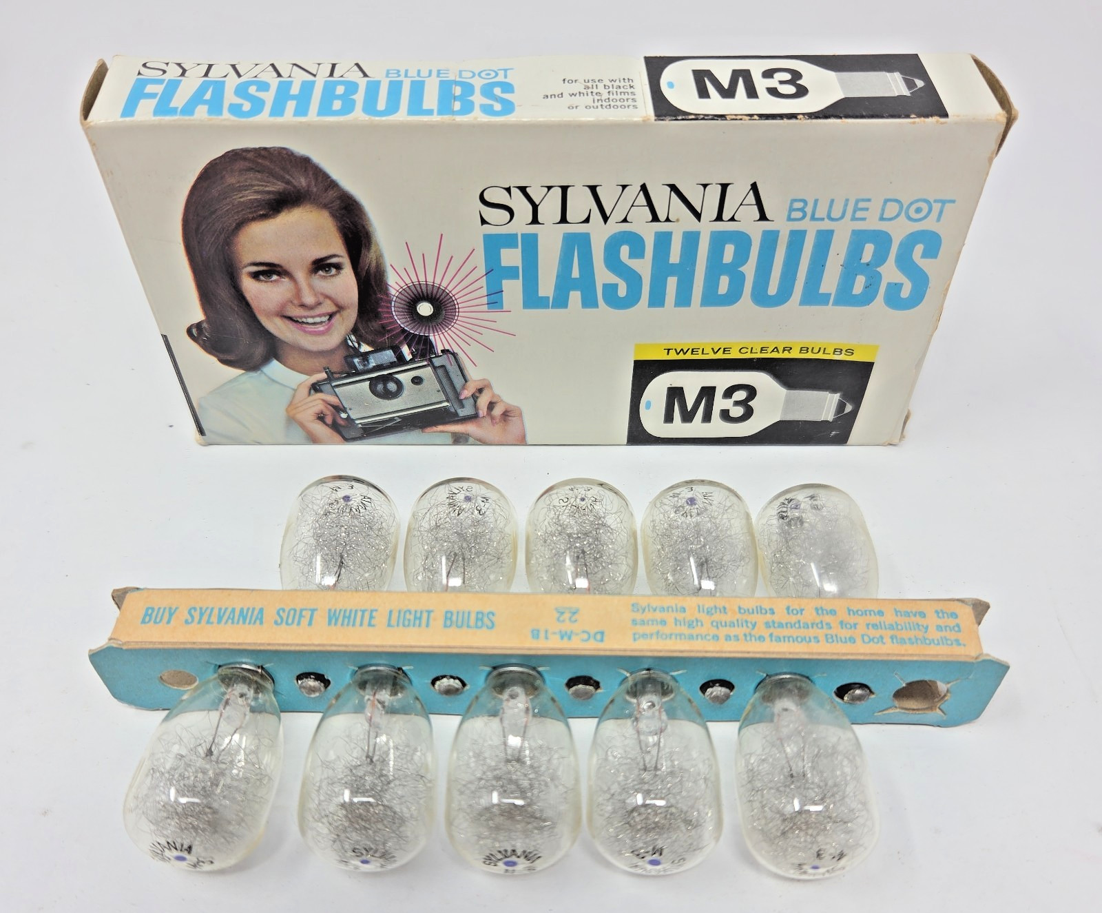 Vintage Sylvania M3 Blue Dot Flashbulbs 10 Unused Clear Flash Bulbs