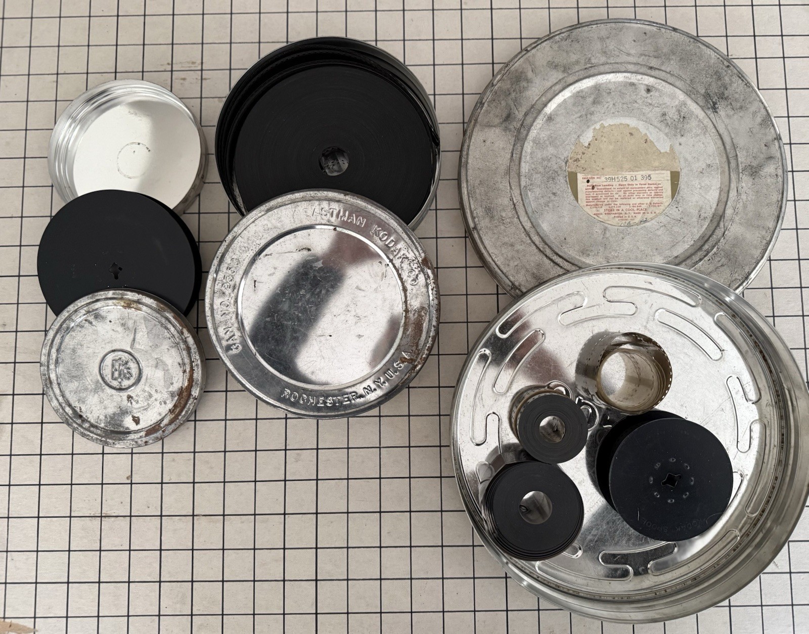 VINTAGE!!! Lot Of (31) Aluminum Embossed Film Canister Cans, Film, Reels +More.