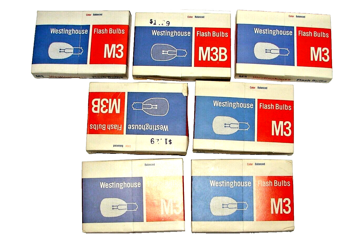 Vintage Westinghouse M3 PhotoFlash Bulbs 7 Boxes w/12 ea. total 84 New Old Stock