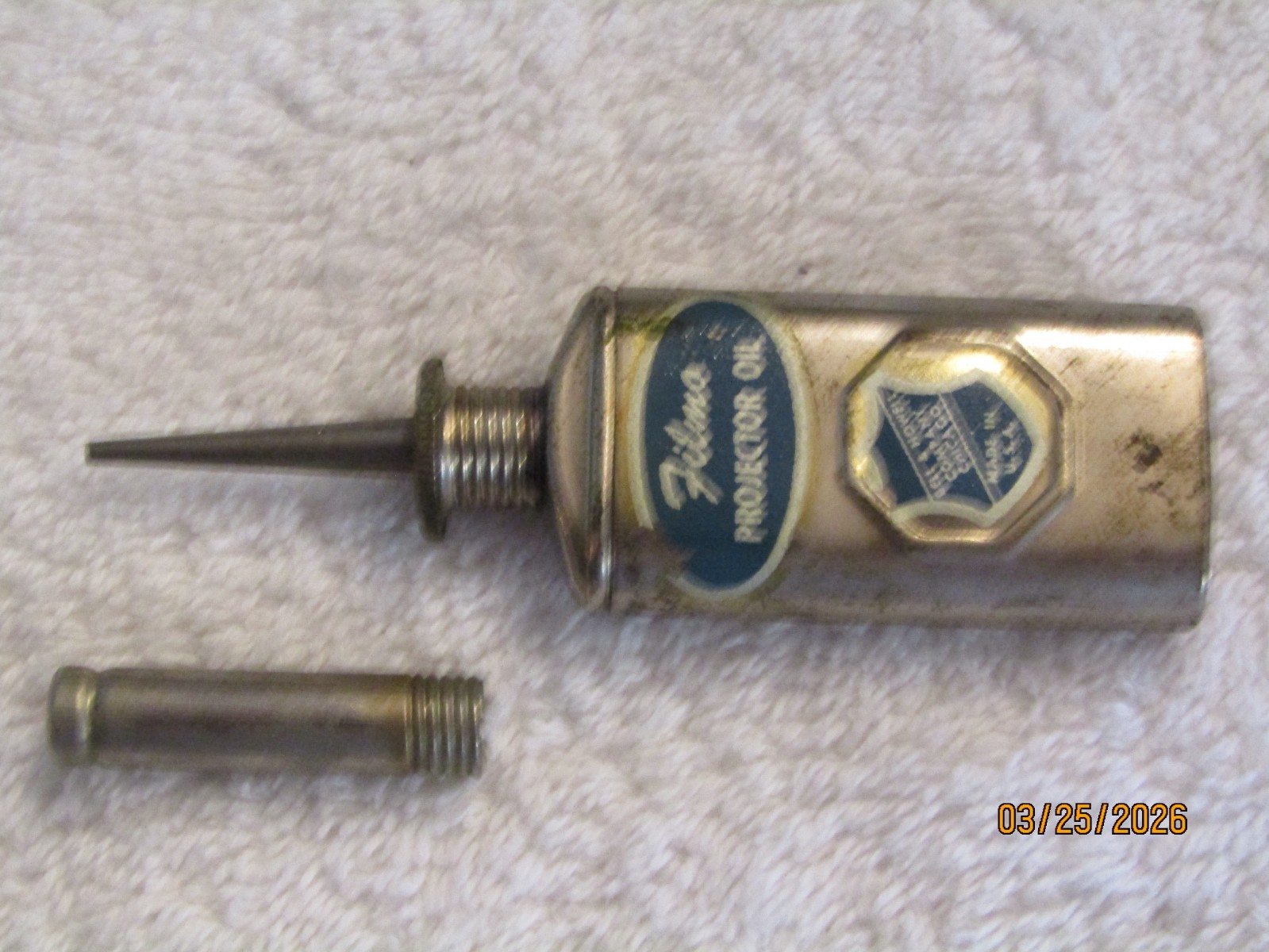 Vintage 1930s Bell & Howell Filmo Projector Oil Metal Bottle Container Chicago