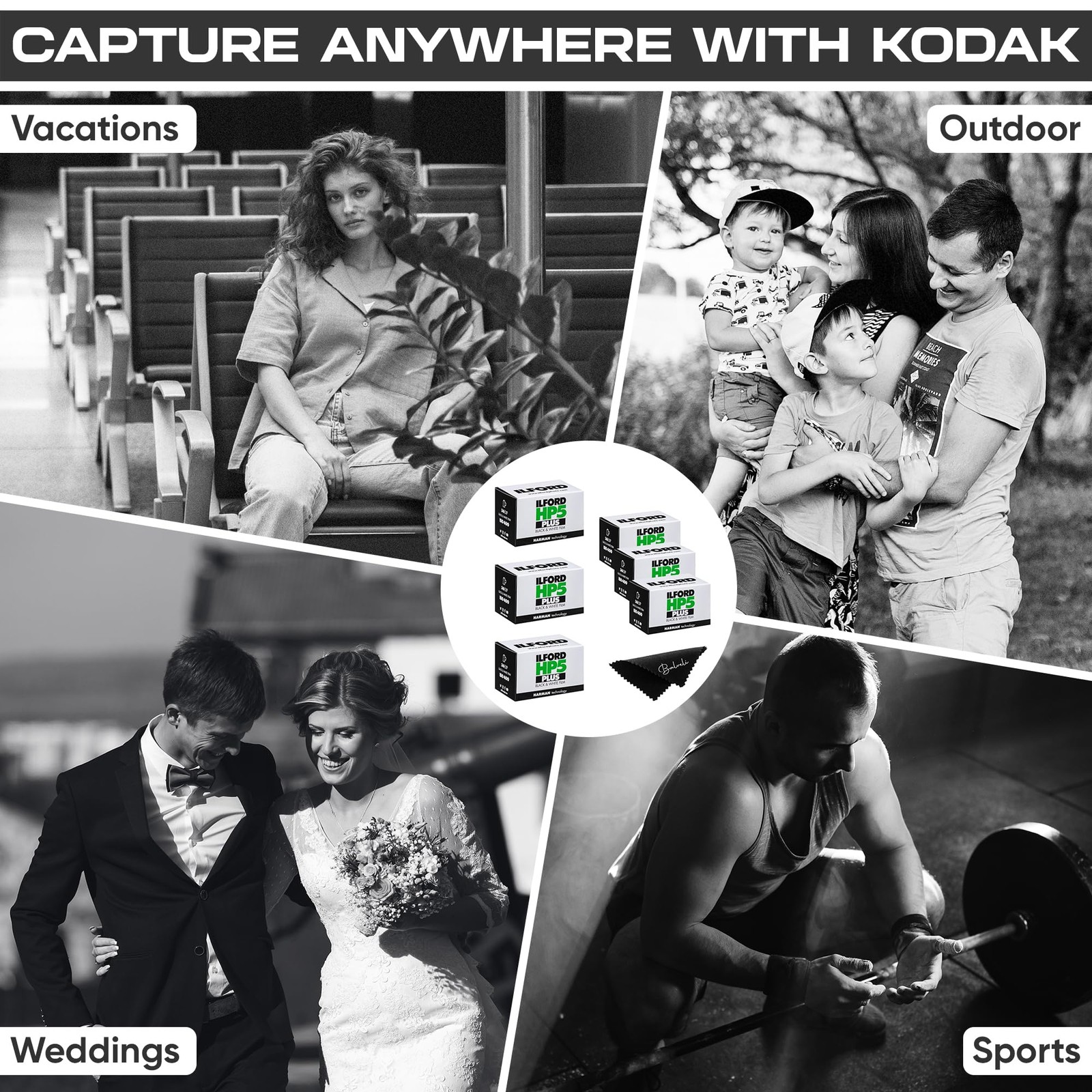 Ilford HP5 Plus 400 Black and White 35mm, 36 Exposures, 6 Rolls-Cloth-35mm Ro…