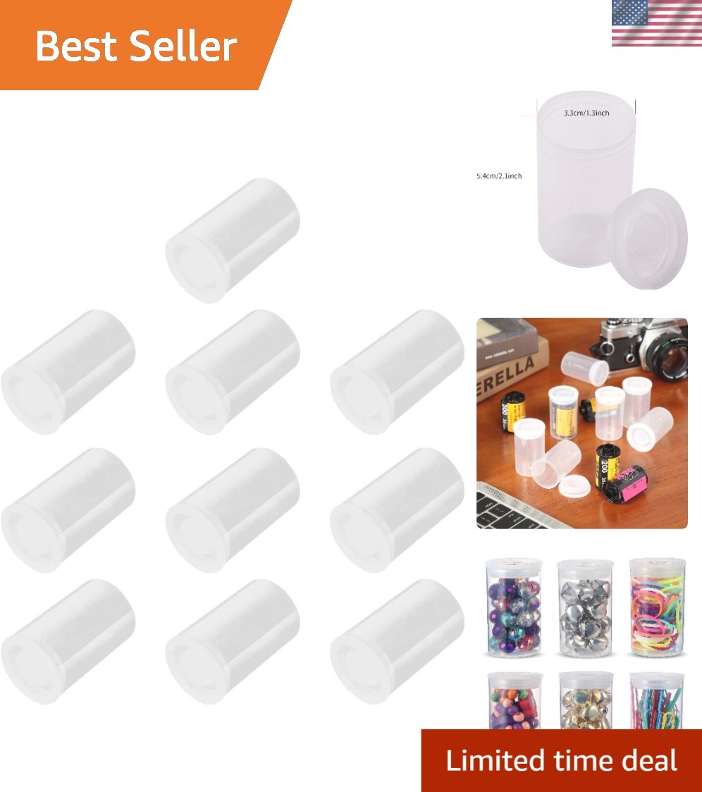 Lightweight 35mm Film Canisters with Lids – 10 Clear Storage Containers