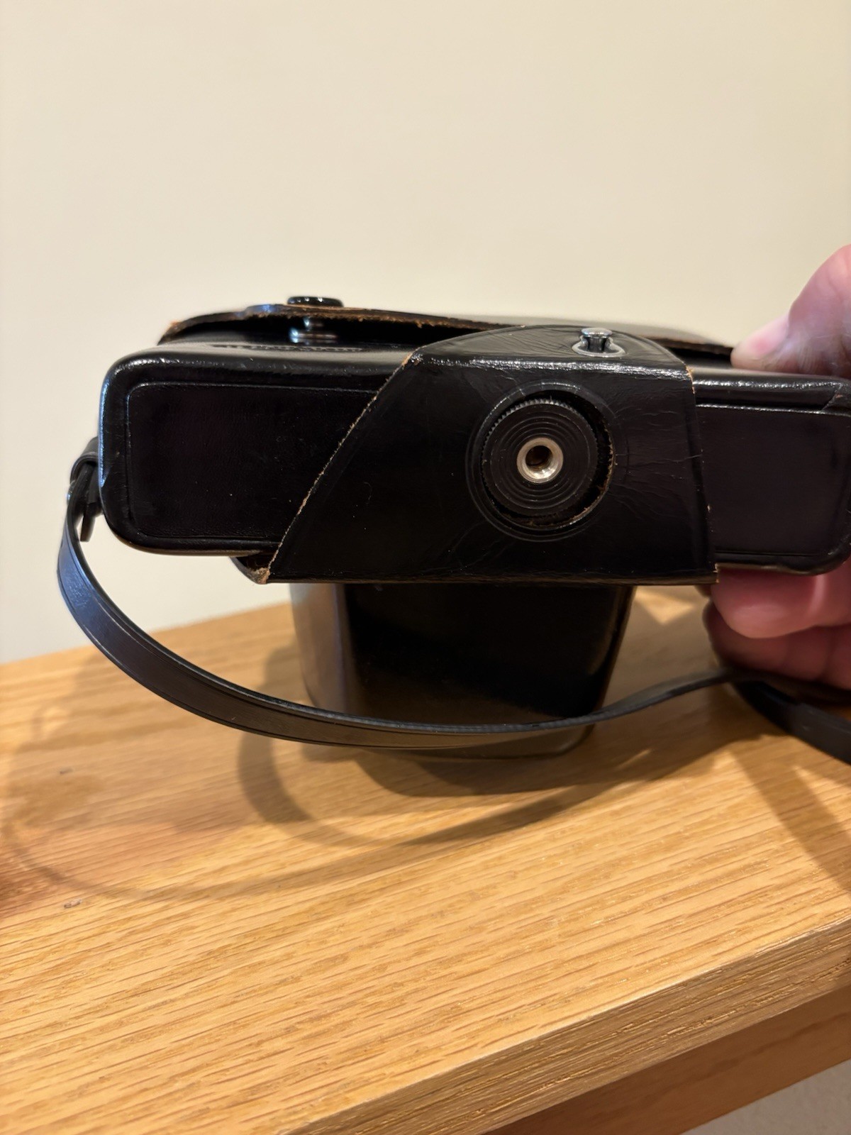 Vintage Minolta Black Leather Camera Case Made in Japan Hard Shell with Strap