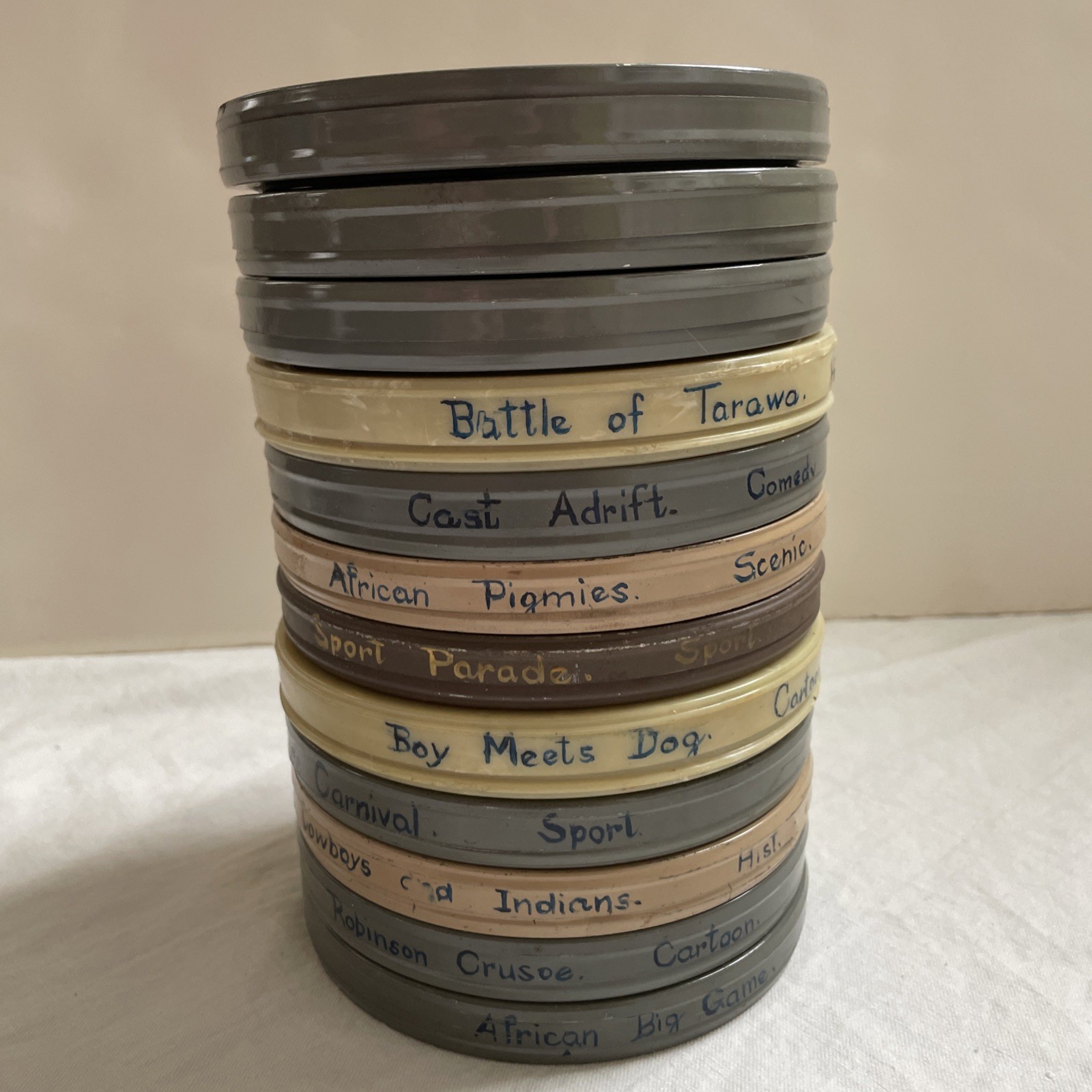 Vintage Brumberger 8mm Film Canister Case W 12 Reels Metal & Bakelite Canisters