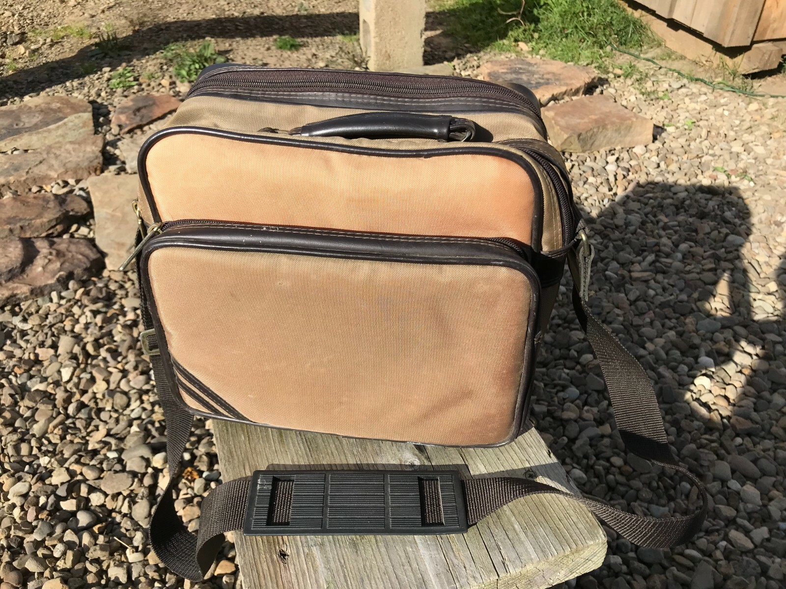 Vintage 1980’s Camera Case Two Tone Brown Padded Used Shoulder Strap