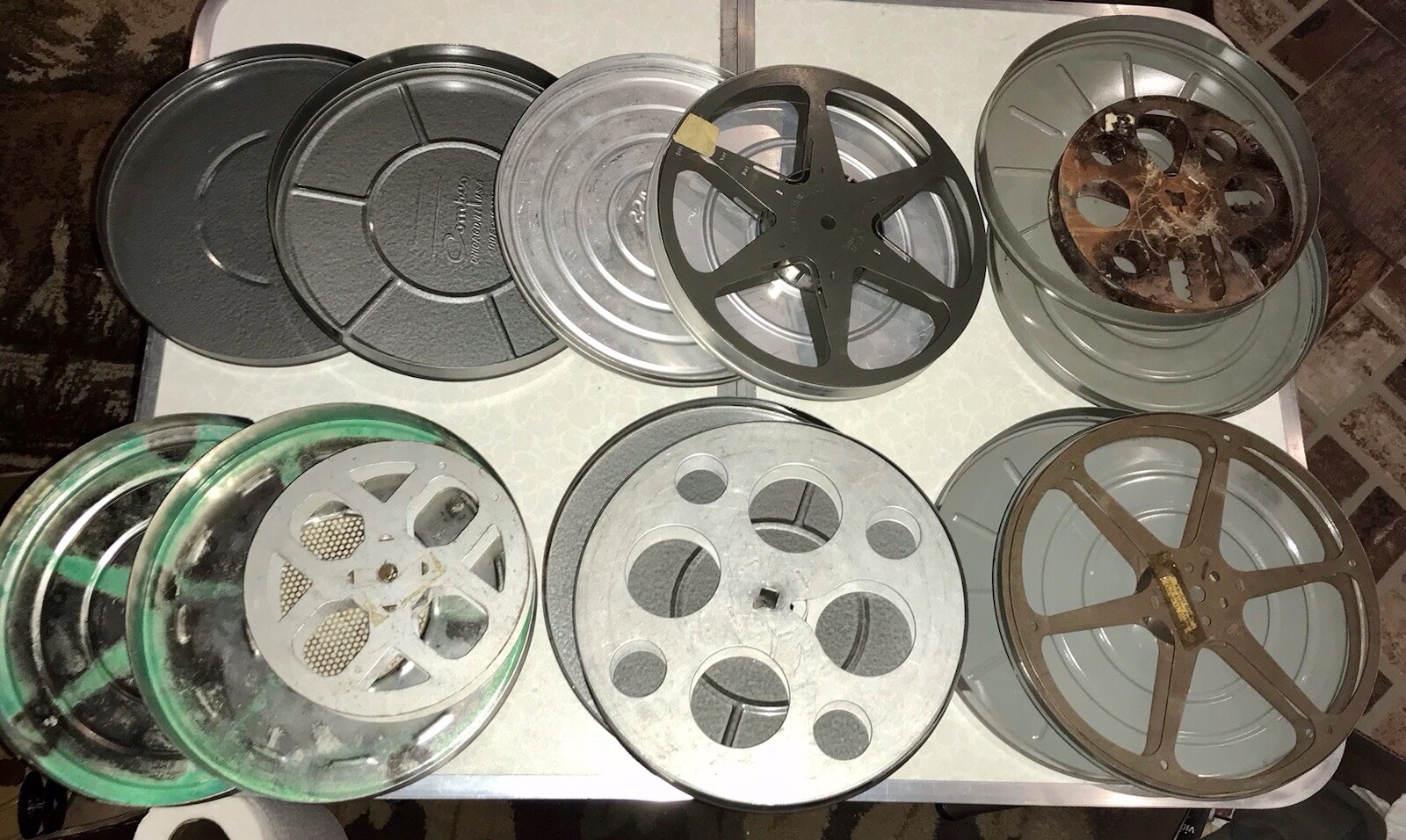 6- Vintage 16mm 7” Metal Empty Film Tins W/some Empty Reels