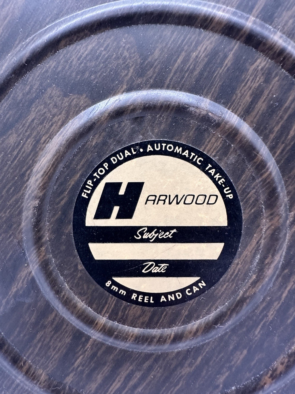 Vintage Harwood Empty 8mm Film Reel Can Faux Wood Flip Top Dual Take Up