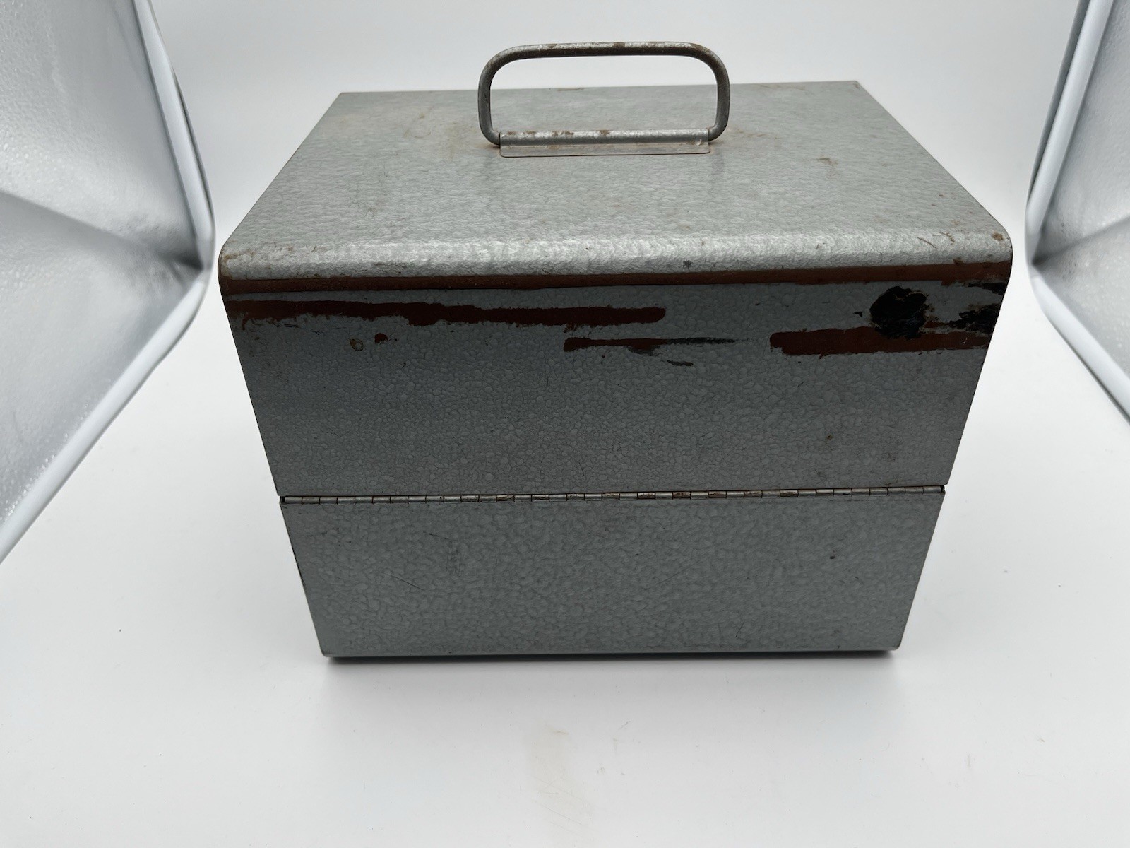 Lot Of 7 Vintage Film Canisters & 3-7” Reels With Brumberger Metal Storage Case