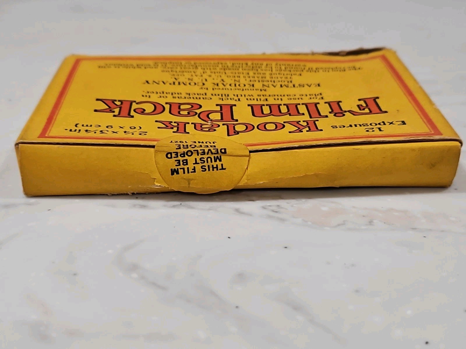 Kodak Box Only For 2 1/4 X 3 1/4 Film Pack, Expire Date June 1927. Original.