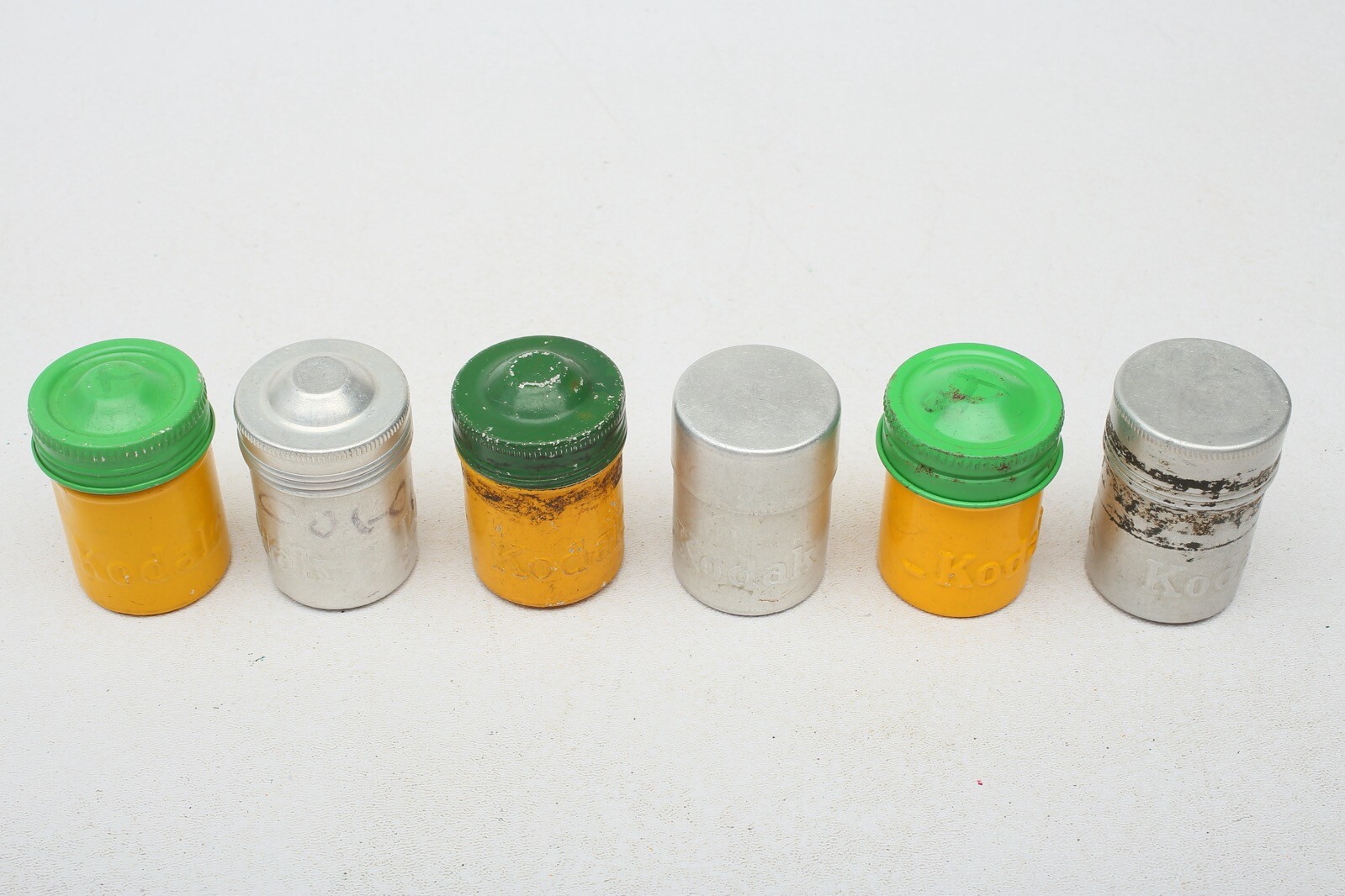 Kodak metal 35mm film canister Yellow+Silver cans with Green+Silver Lids++6 Lot