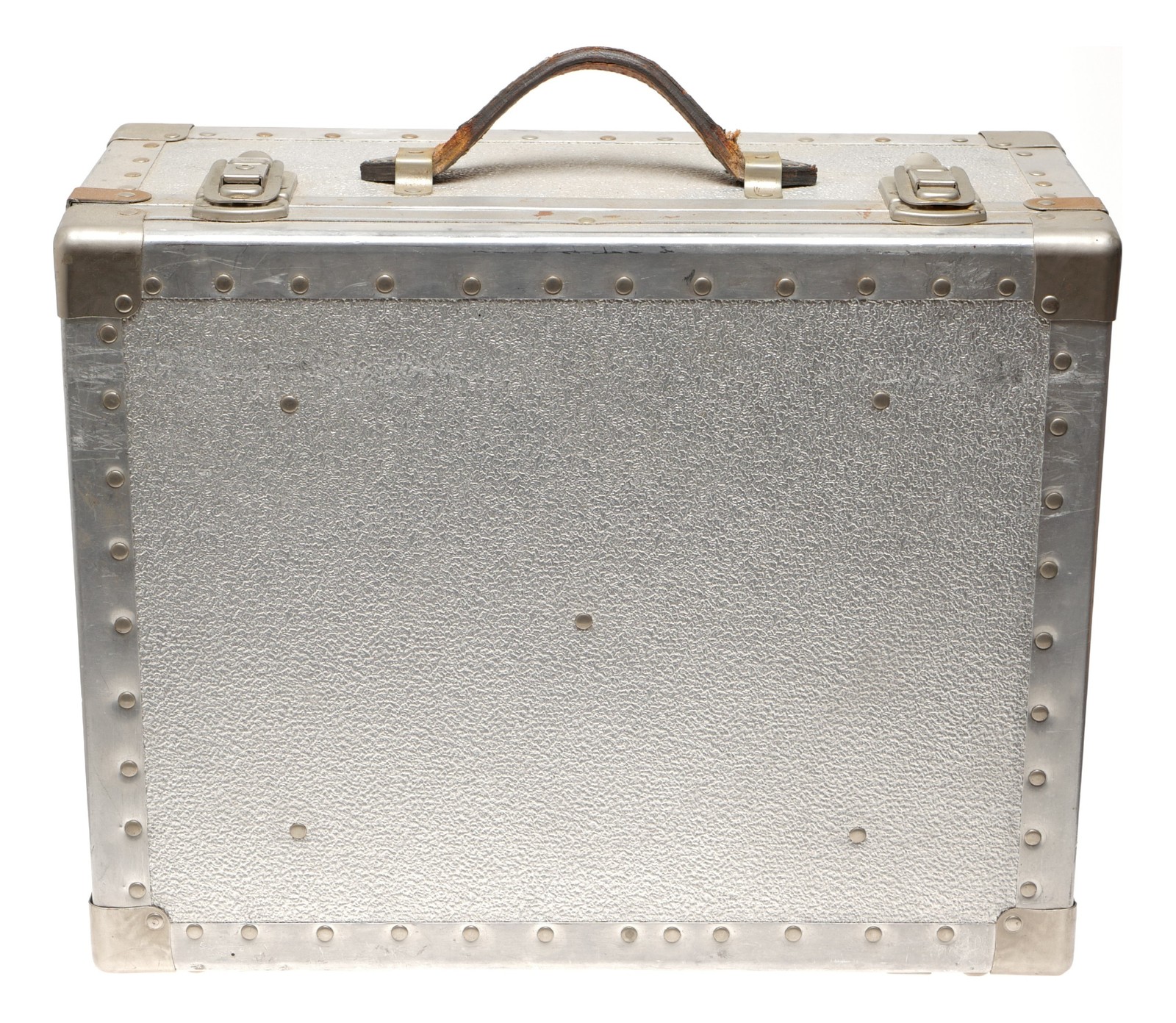 Vintage Aluminum Camera Trunk Hard Case with Leather Handle