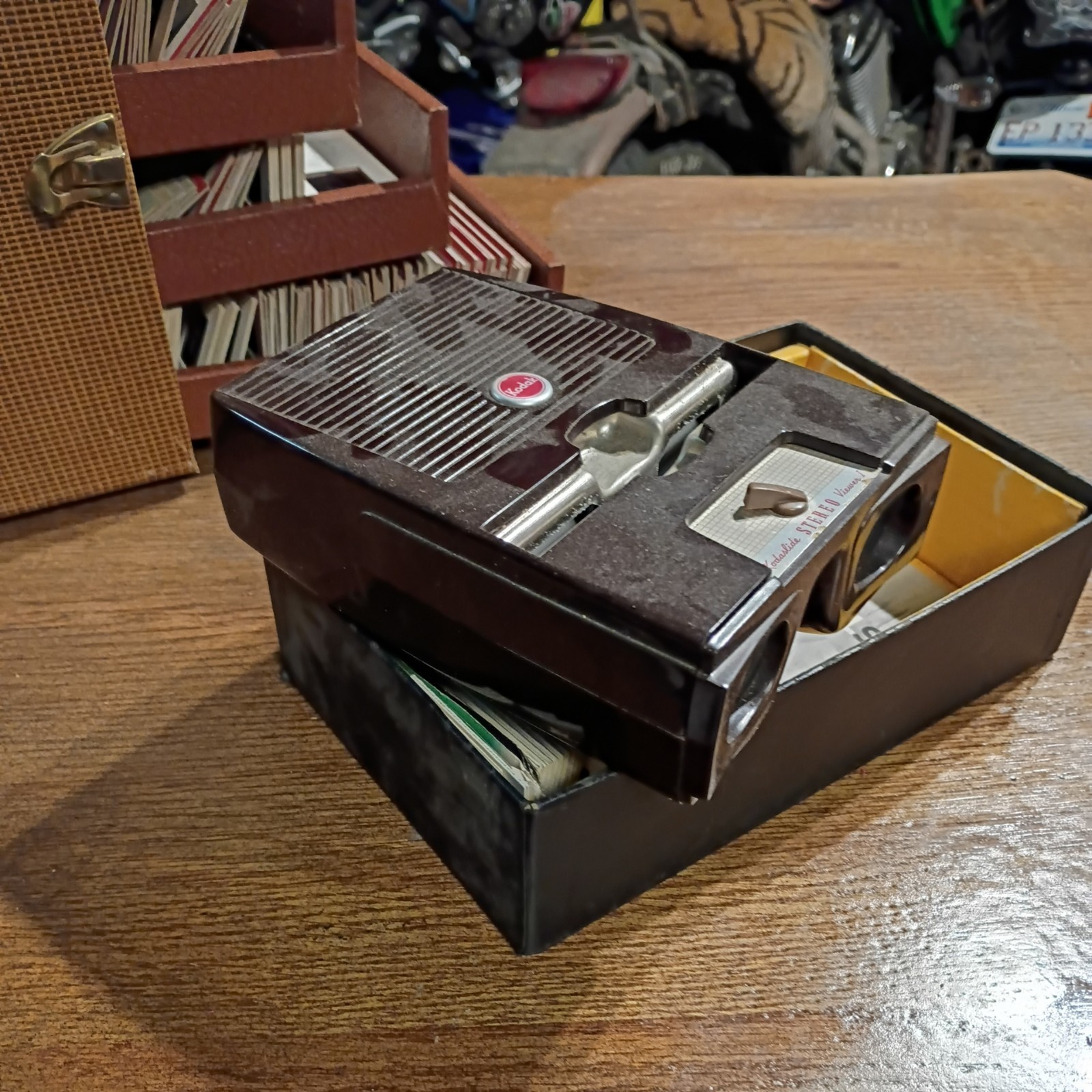Vintage 1950s Slide Holder Case with Drawers with Kodak viewer slides included