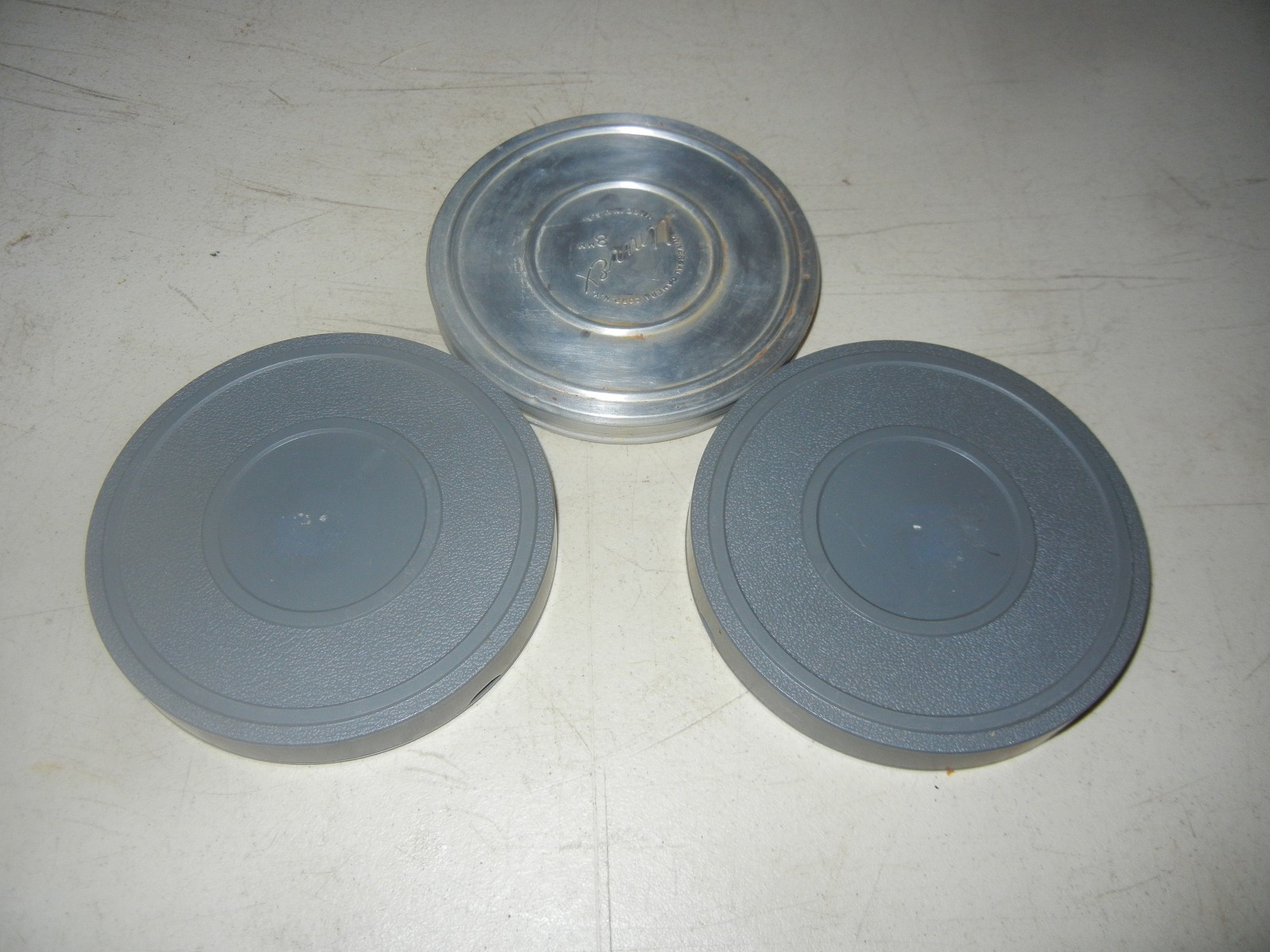 Vintage 8mm Film Storage Cannisters – Two Plastic – One Metal – 5″
