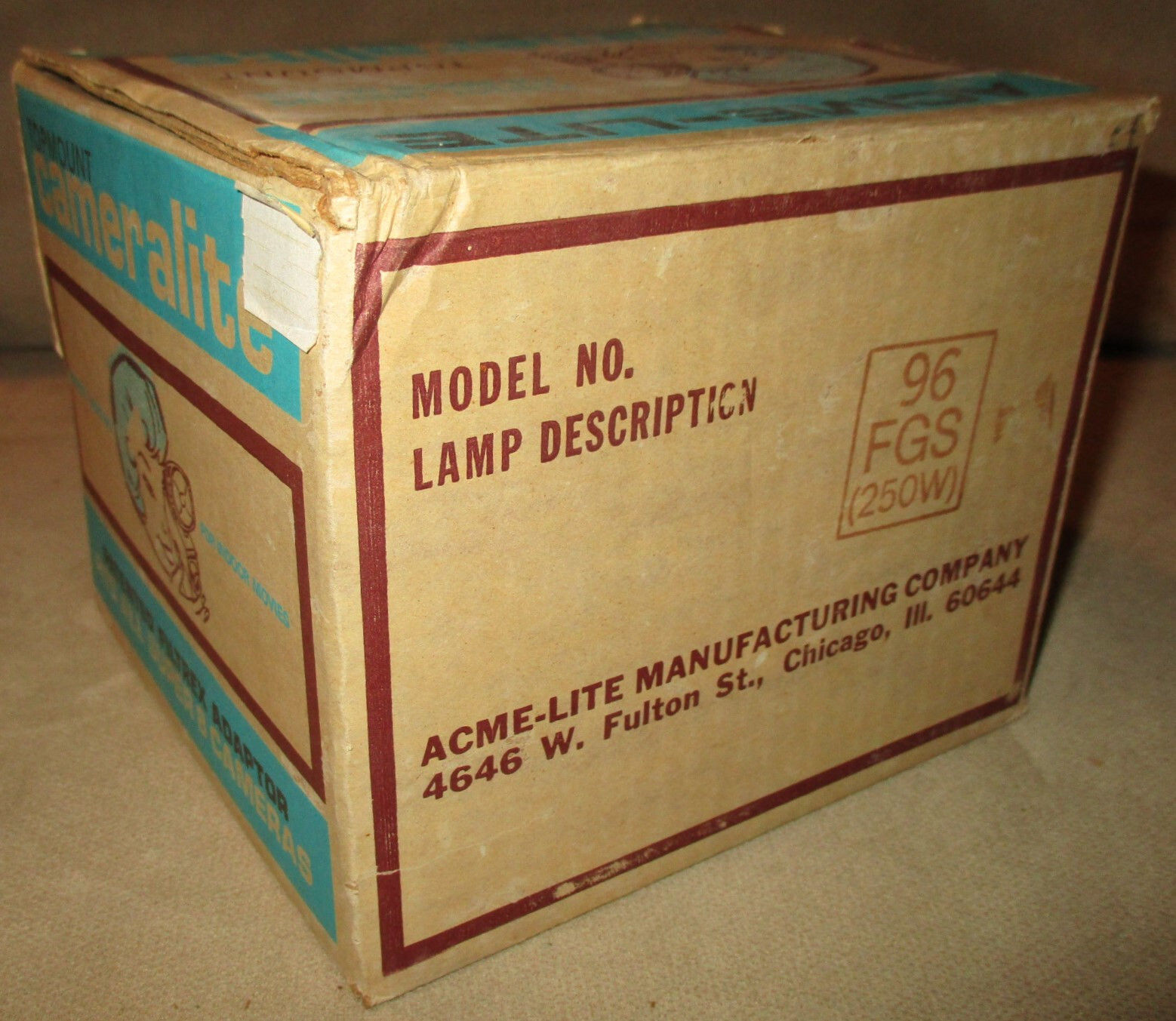 Vintage Acme-Lite Cameralite Camera Photo Shoot Light Top Mount #96, Not Working