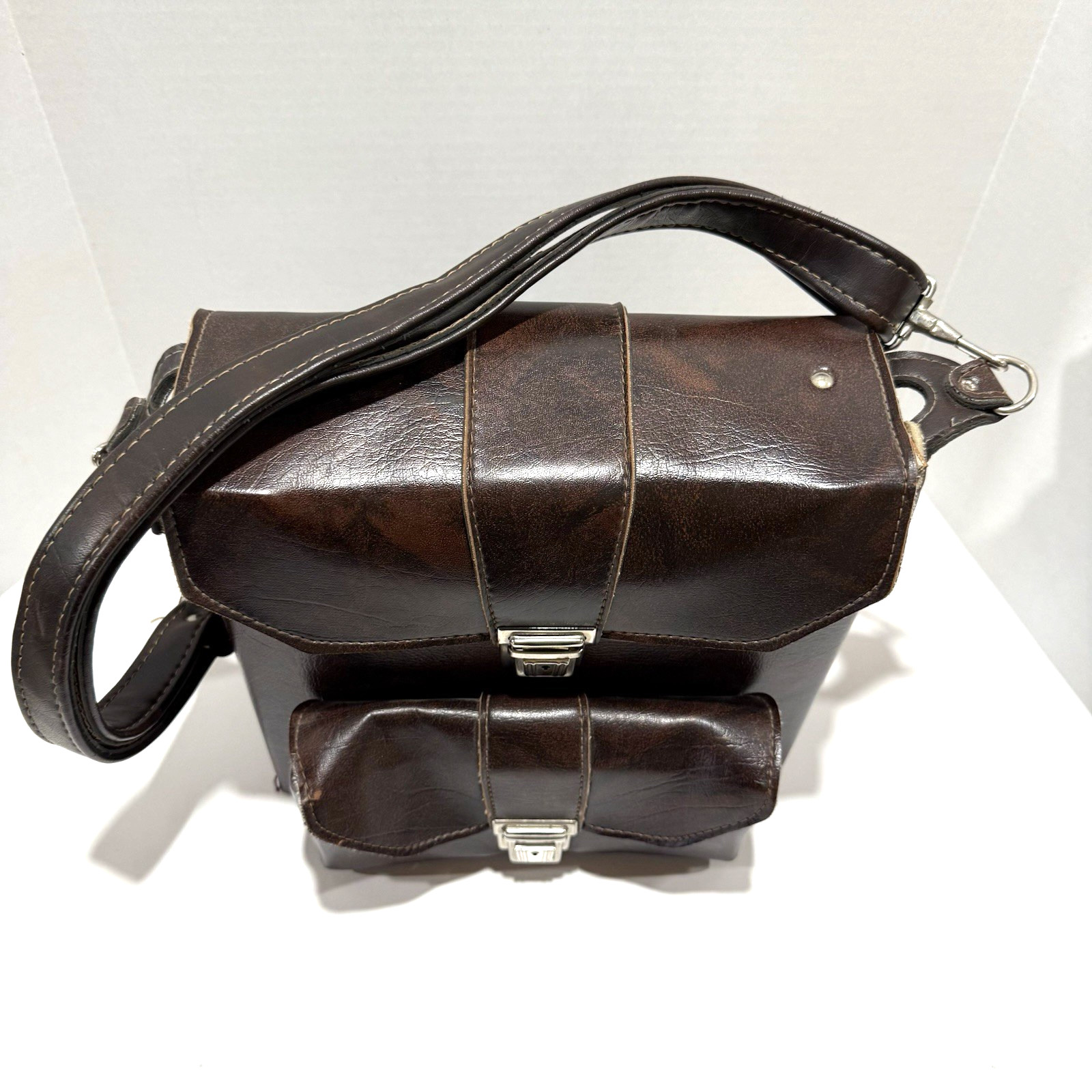 Vintage Camera/Camcorder Case, Hard Leather Two Locking Pockets With Two Keys