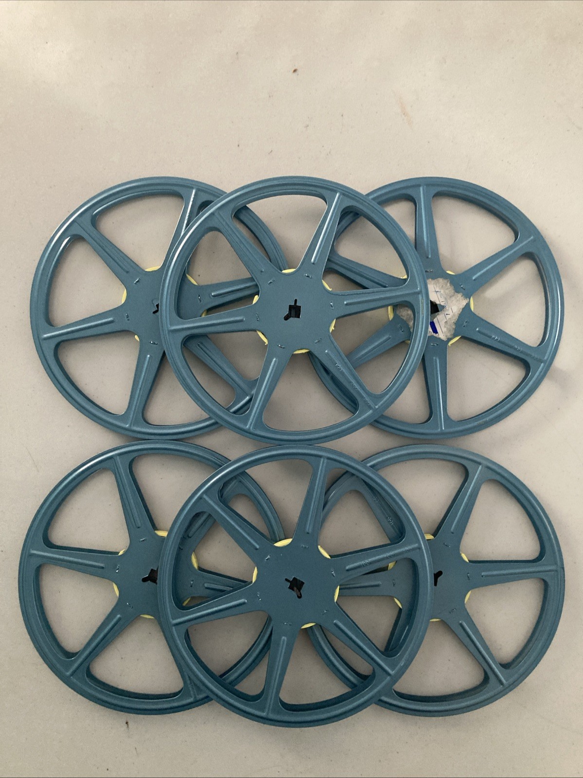 6pc Empty 16mm Metal Film Reel 7″ 400ft Movie Take Up 400′ 120m Vintage Blue