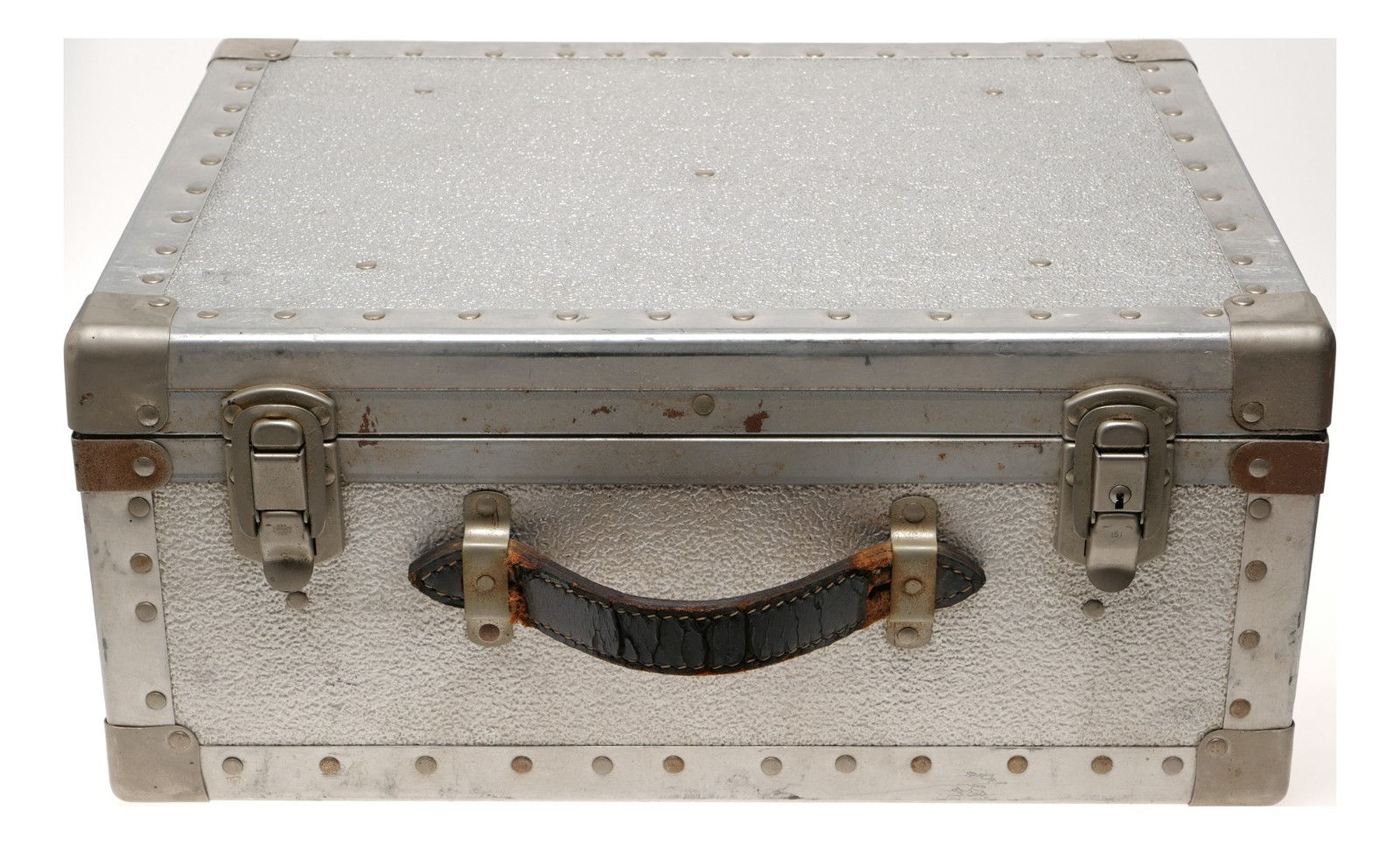 Vintage Aluminum Camera Trunk Hard Case with Leather Handle