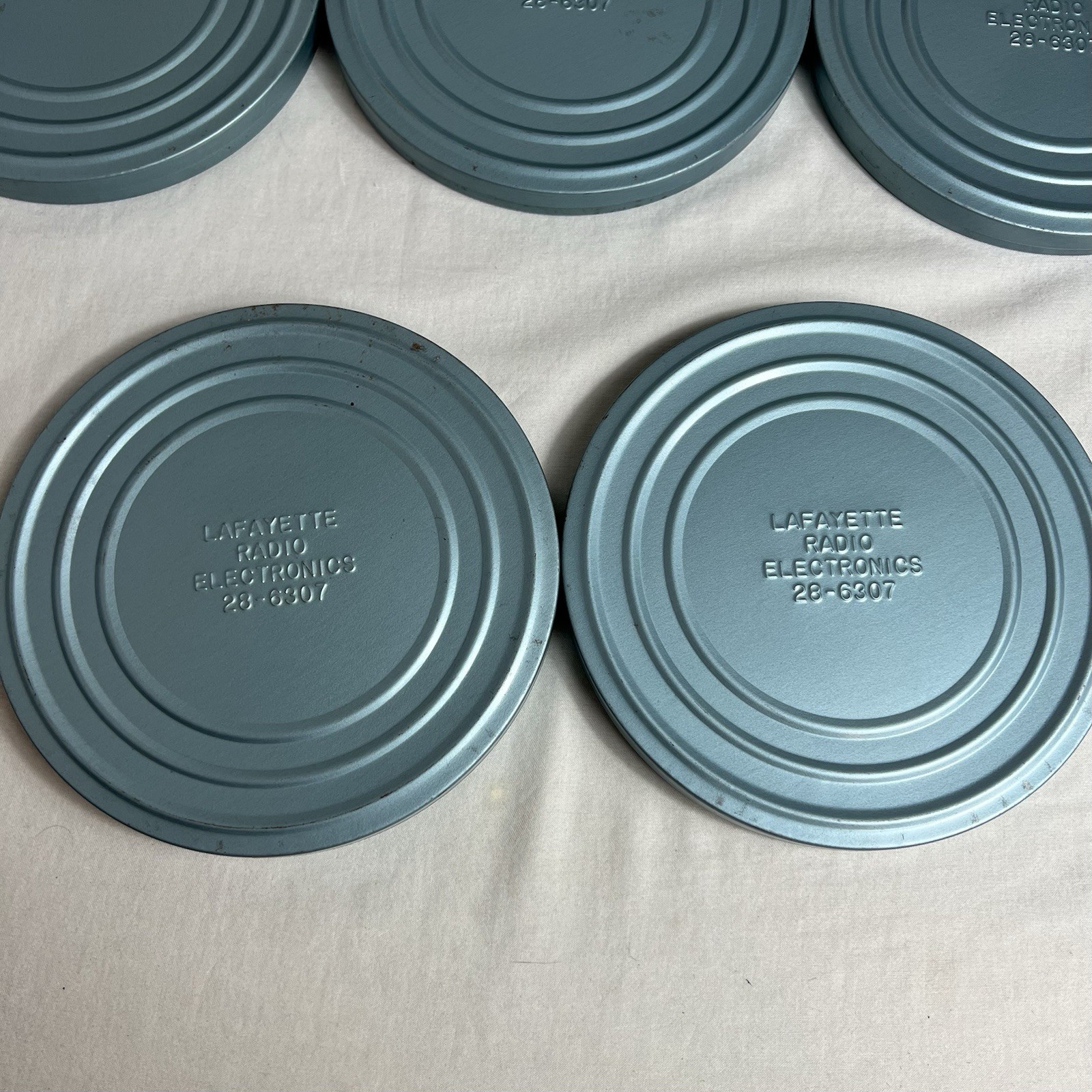 Lafayette Radio Electronics 28-6307 & Sound Tape Metal Film Reel Canister Tins