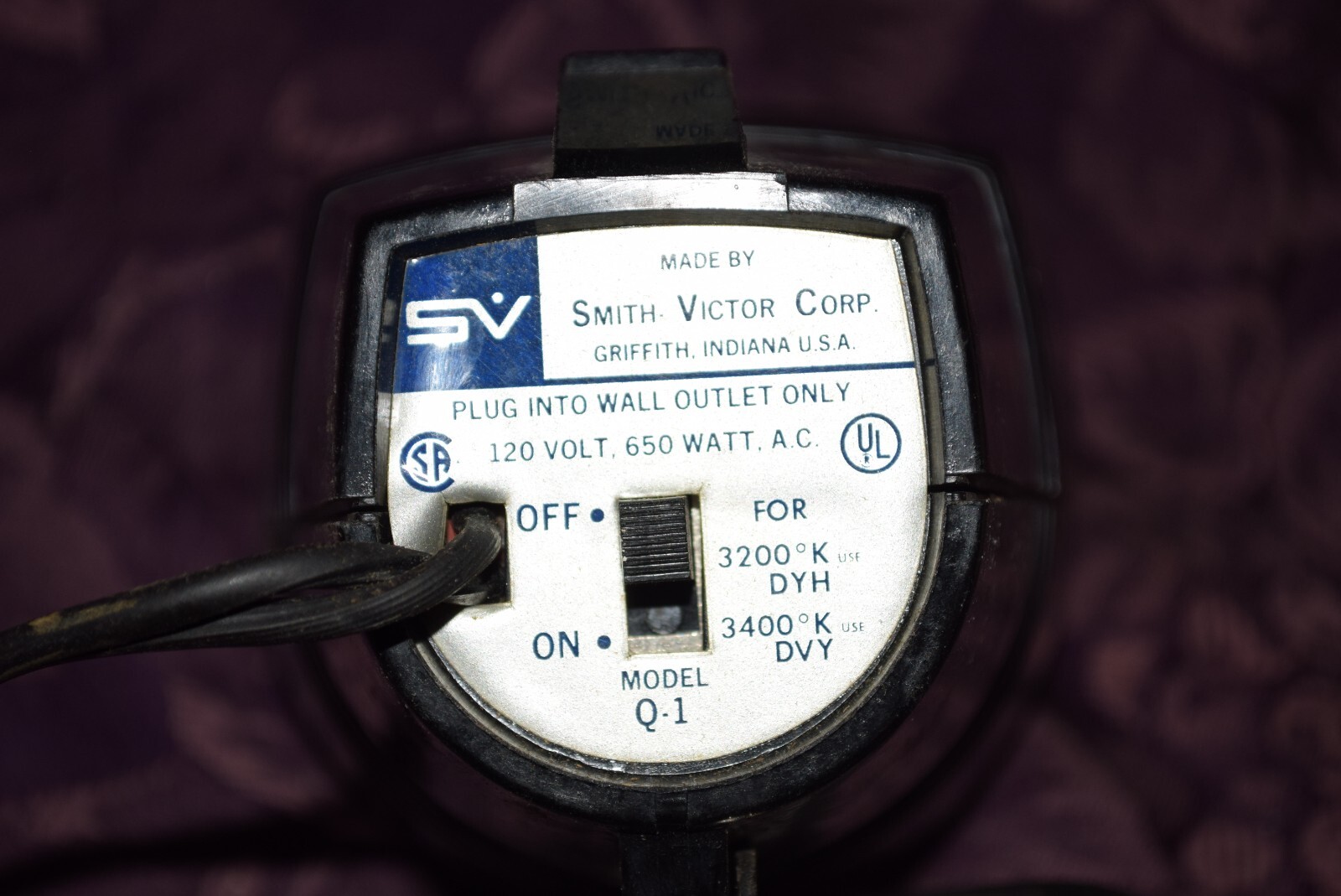 SV Smith-Victor Movie Light Model Q-1 650 watt for Super 8 Movie Cameras w/ Box