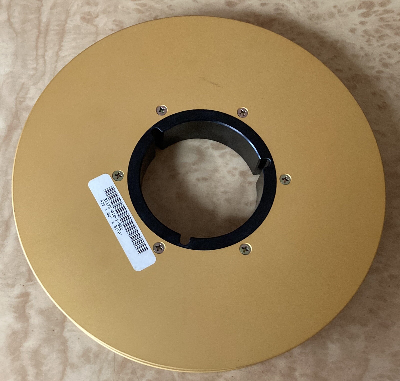 (2) – 1” Empty Gold Metal Video Take-up 9” Reels Great Decor For Media Room