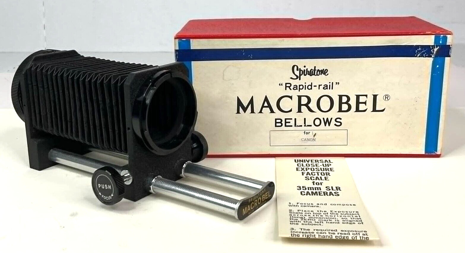 Spiratone Rapid Rail Macrobel Bellows For Canon Manual Focus FD lens AE-1 F-1