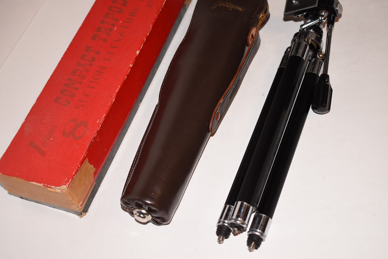 Vintage Adams Compact Tripod 8 Section Elevating Type 67-2145 W/ Carrying Case