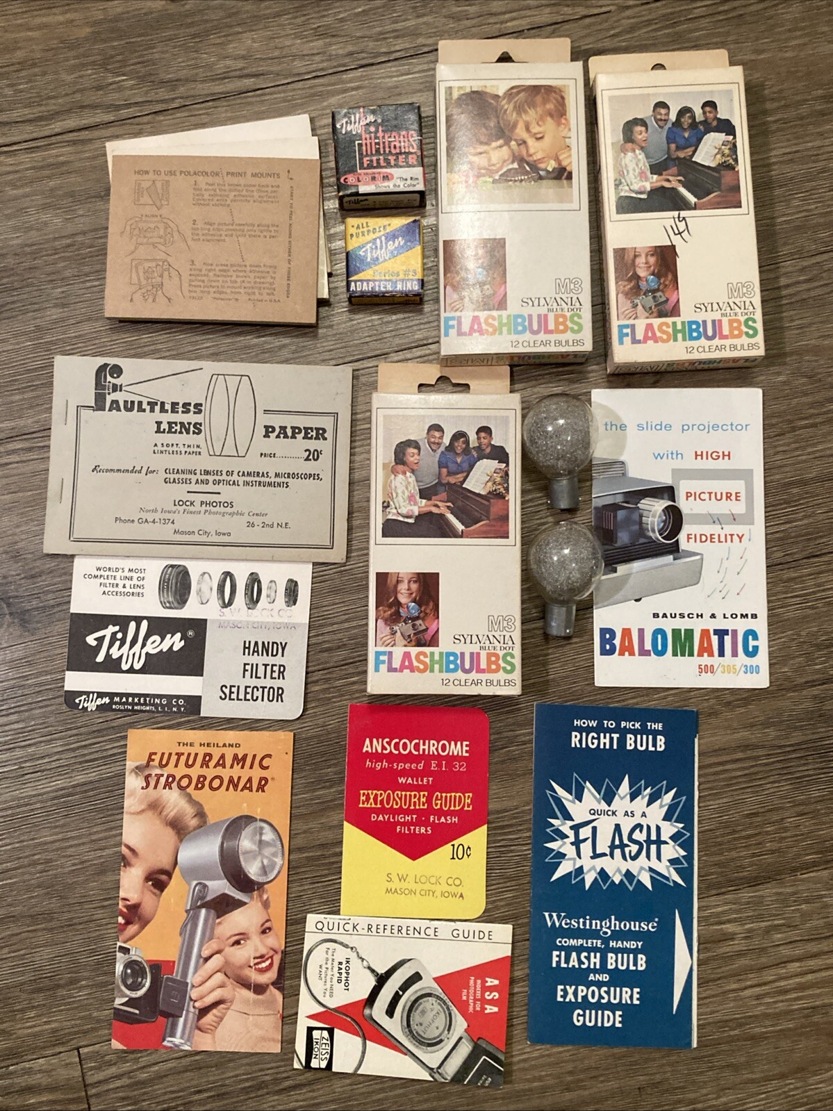 Lot Vintage Photography, Literature Sylvania Flash Tiffen Polacolor Kodak Paper