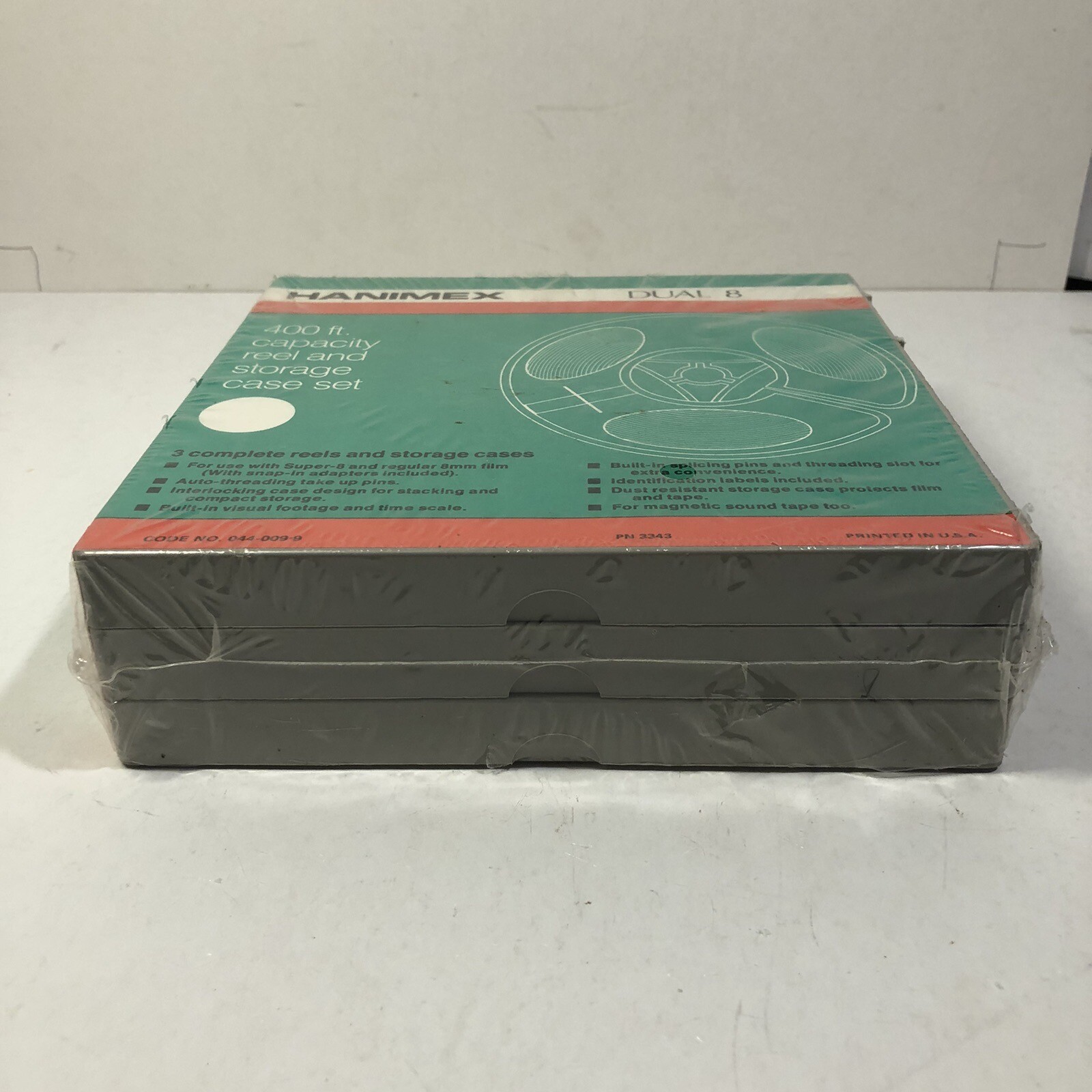 SEALED NEW Hanimex Dual 8mm 400′ Capacity Super 8 Reel & Storage Case Set of 3