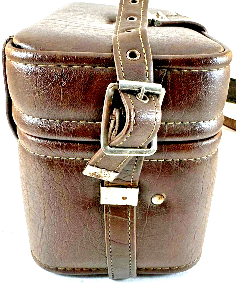 Vintage Brown Leather Camera Case, 1970s, Buckle Closure, Italy, used (BB2)