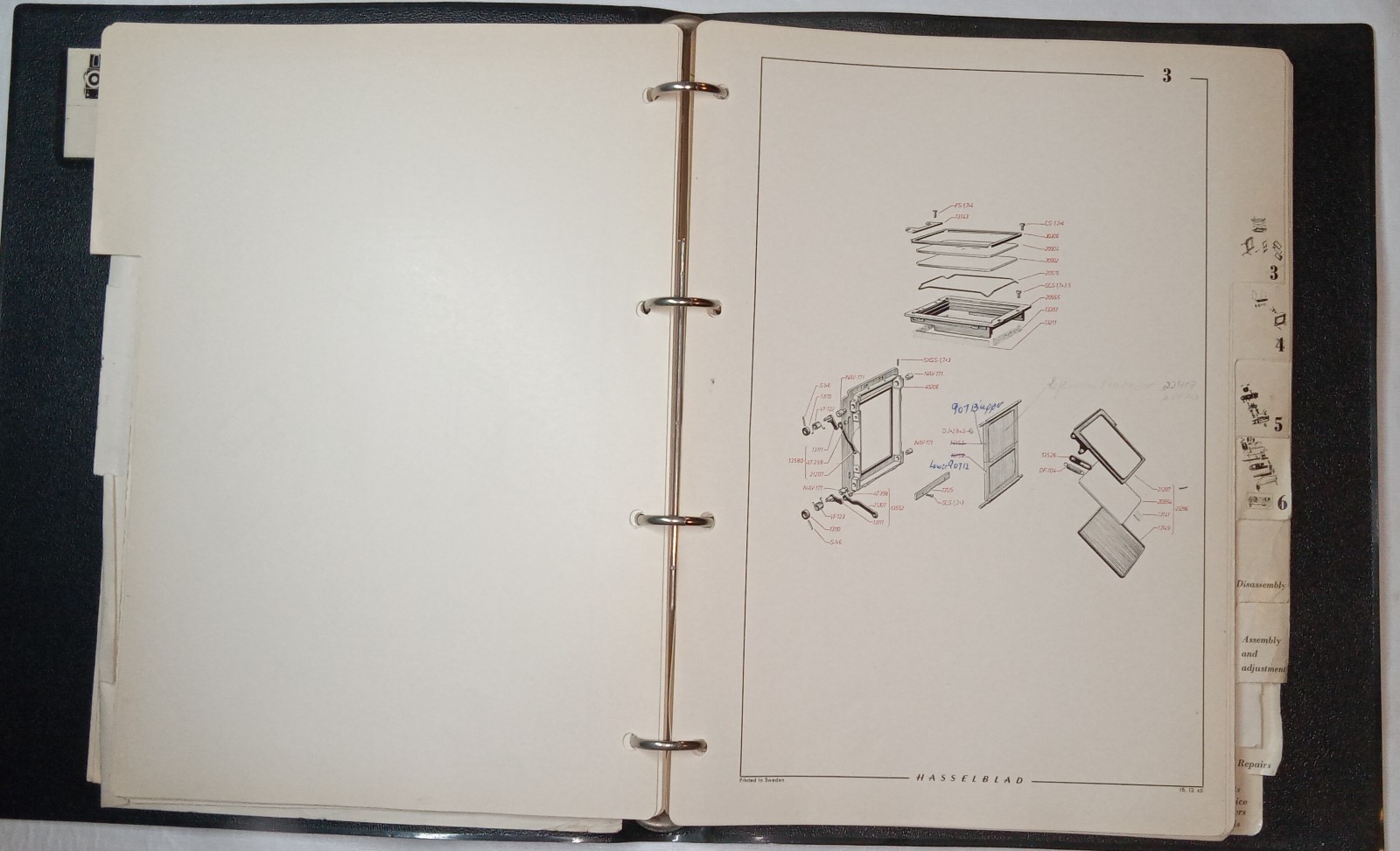 Original Hasselblad 500EL Body Spare Parts Catalog & Repair Manual #4124