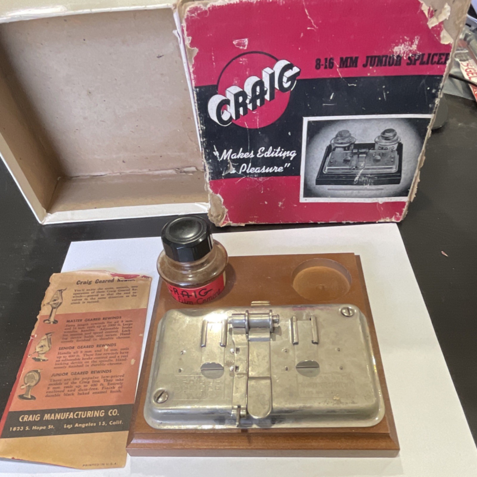 VTG Craig JR Splicer 8 mm 16 mm Safety Film Cement and Original Box Untested
