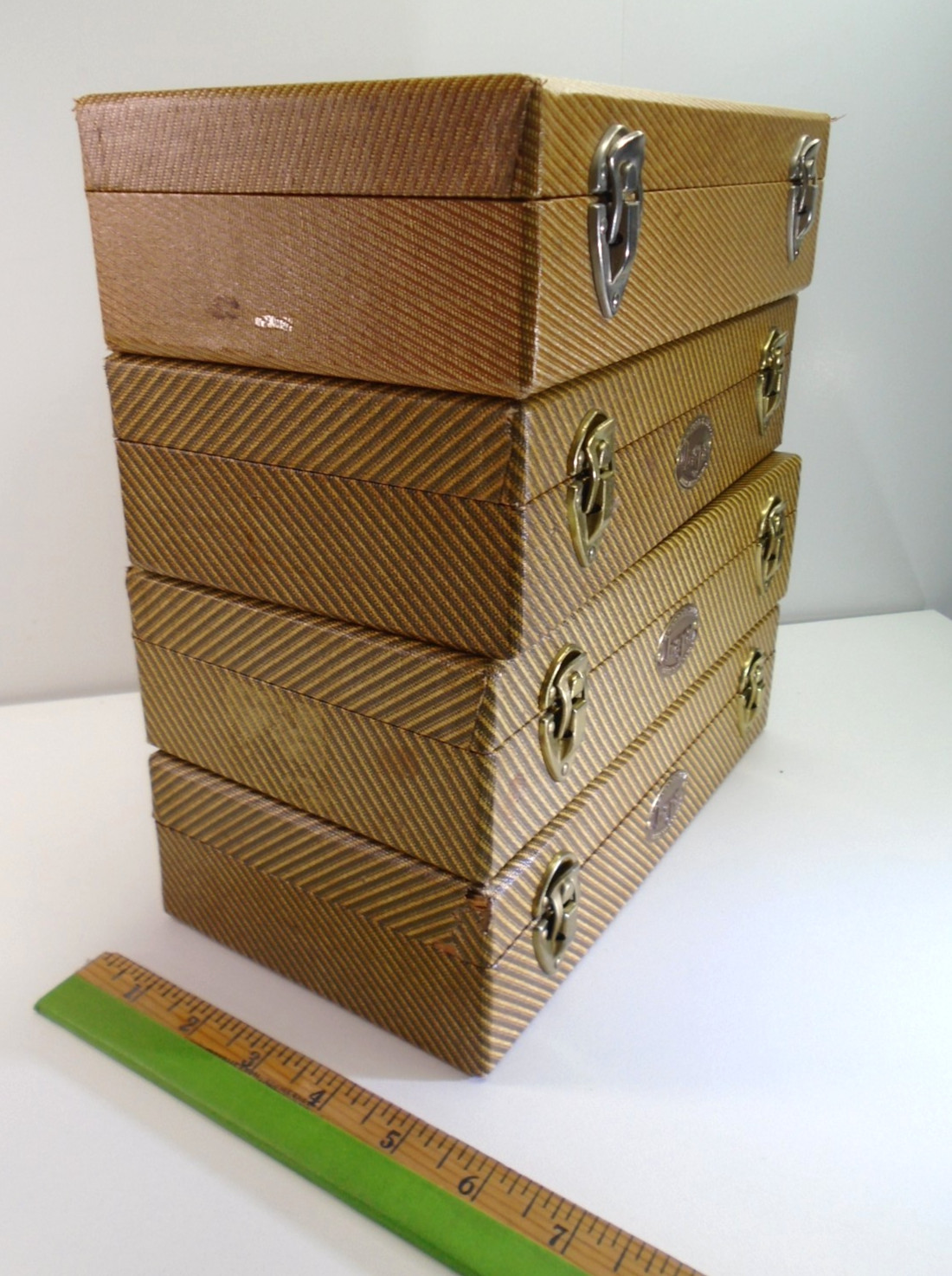 Vtg Barnett & Jaffe Baja Film Slide Case Lot 4pc 100 Slide Box 10″ Retro Stripe