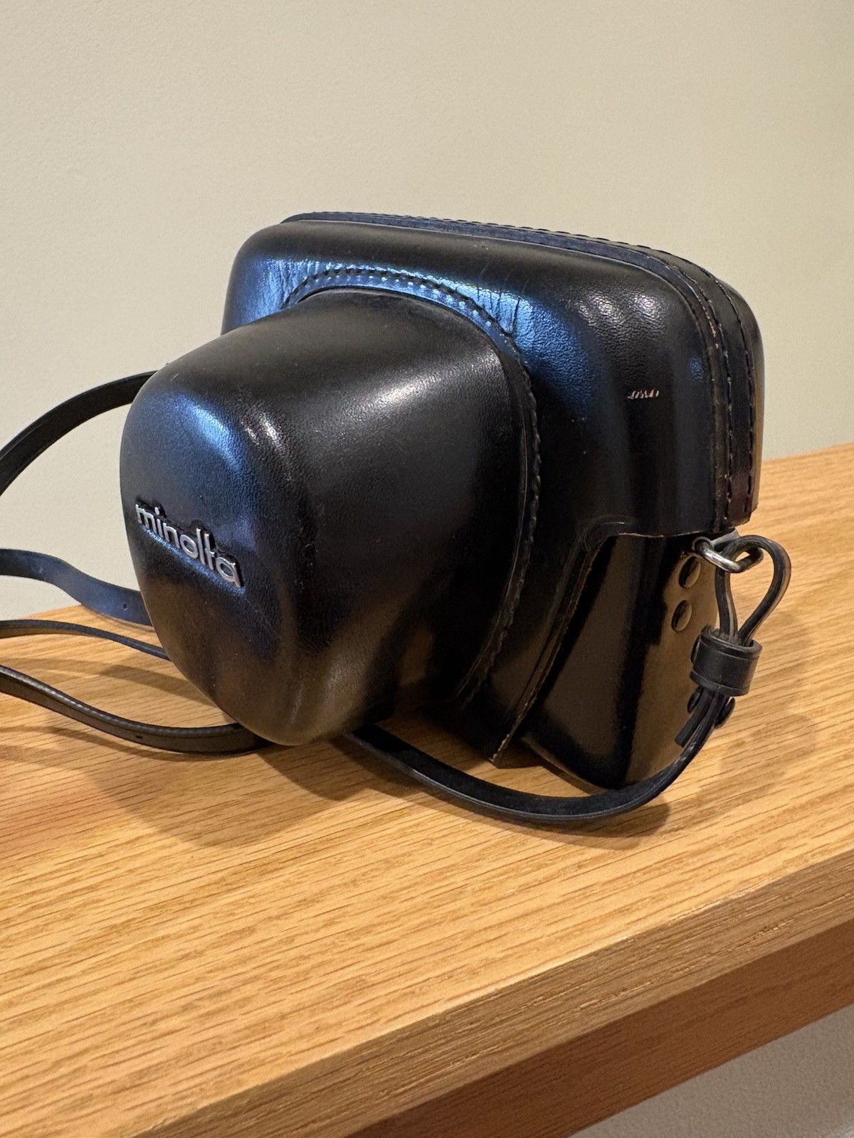 Vintage Minolta Black Leather Camera Case Made in Japan Hard Shell with Strap