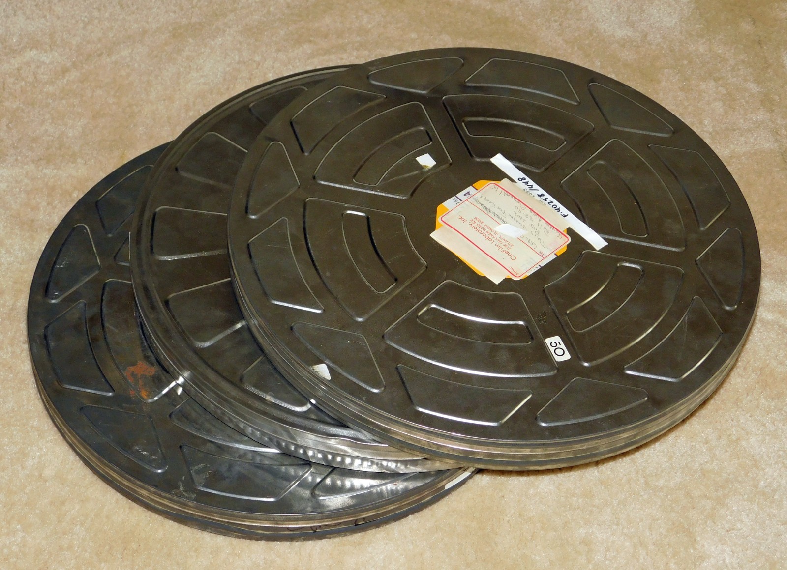 3 LARGE 35mm FILM CANS – 18 1/4″ – Vintage Can Canister Empty 2000ft