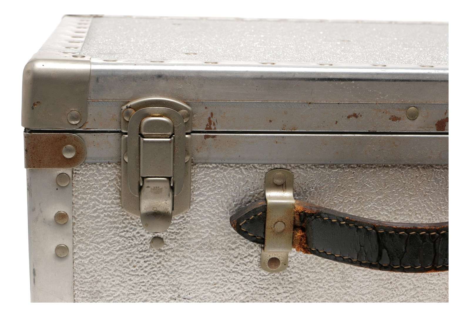 Vintage Aluminum Camera Trunk Hard Case with Leather Handle