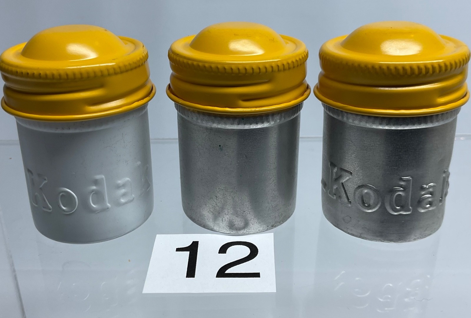 3 VTG Lot Kodak 35mm Film Roll Embossed Container Metal Tin Can Canister yellow