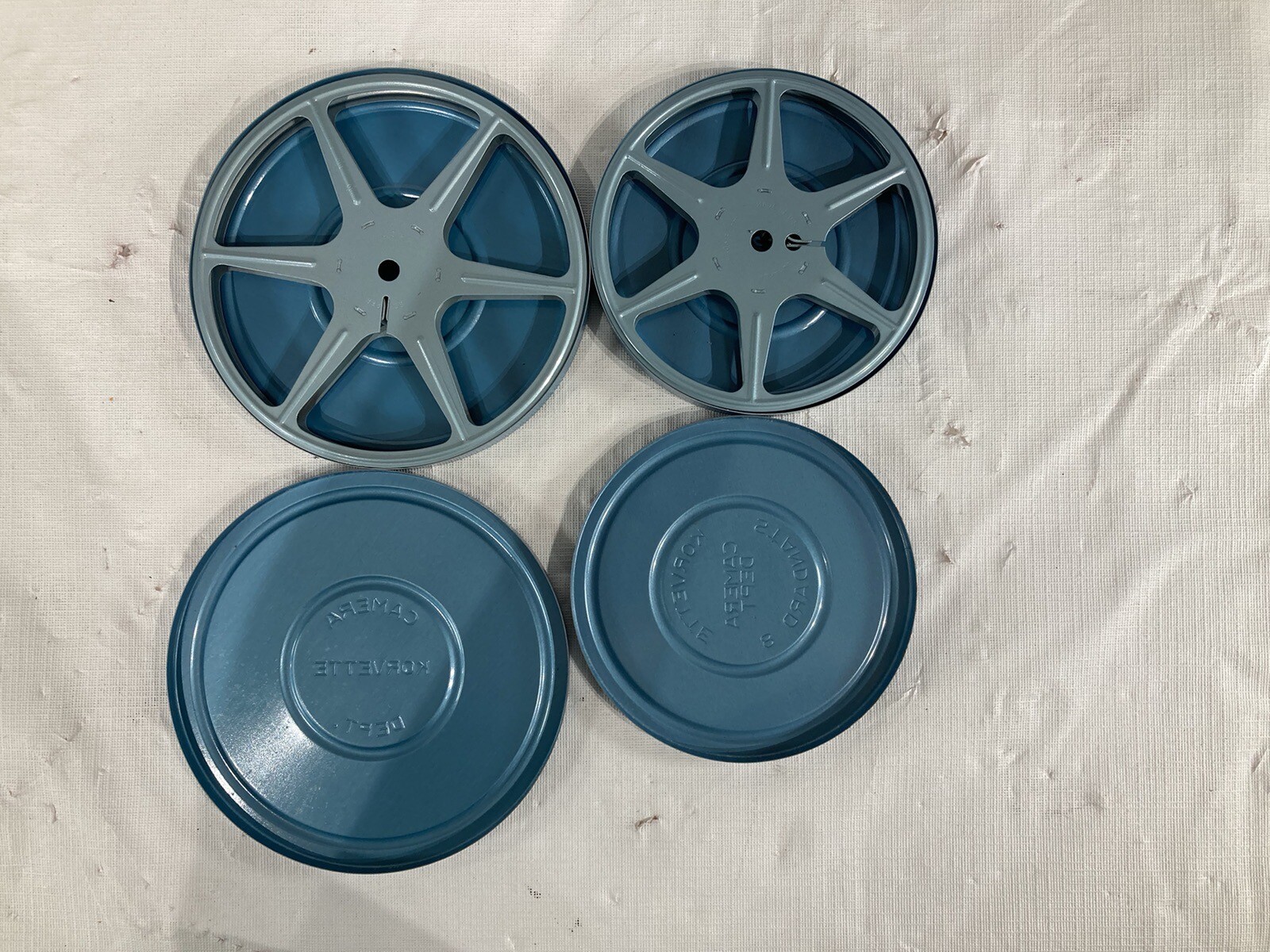 Blue Vintage Metal Film Reel Storage Tin With 7 Empty Reels