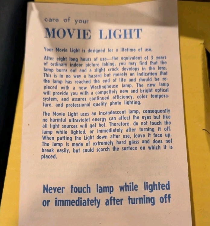 Westinghouse Super 88 Movie Light 650 Watt Beam Vintage Camera or Video