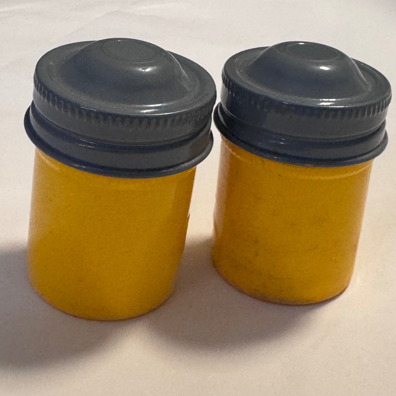 Vintage Kodak Embossed Yellow 35mm Film Canister Containers Gray Lids Set of 2