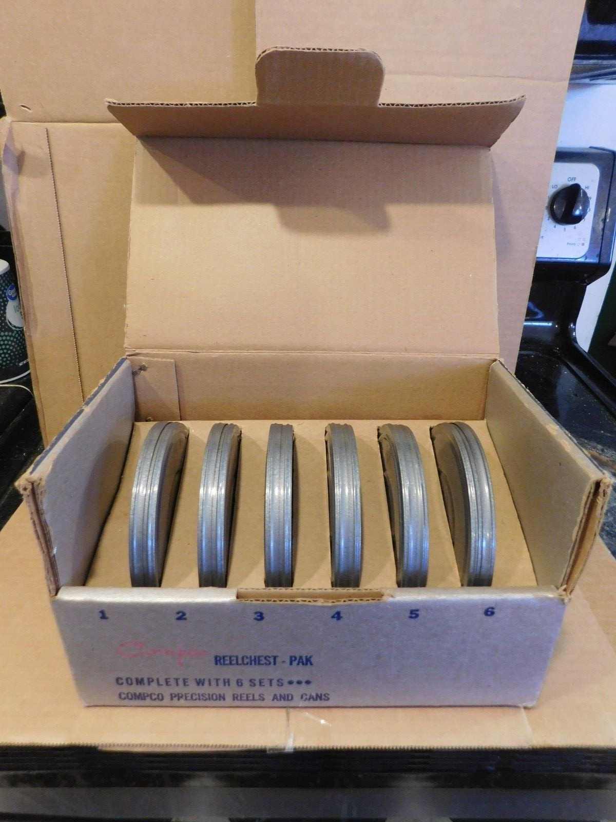 VINTAGE COMPCO REEL CHEST W/CASES AND REELS