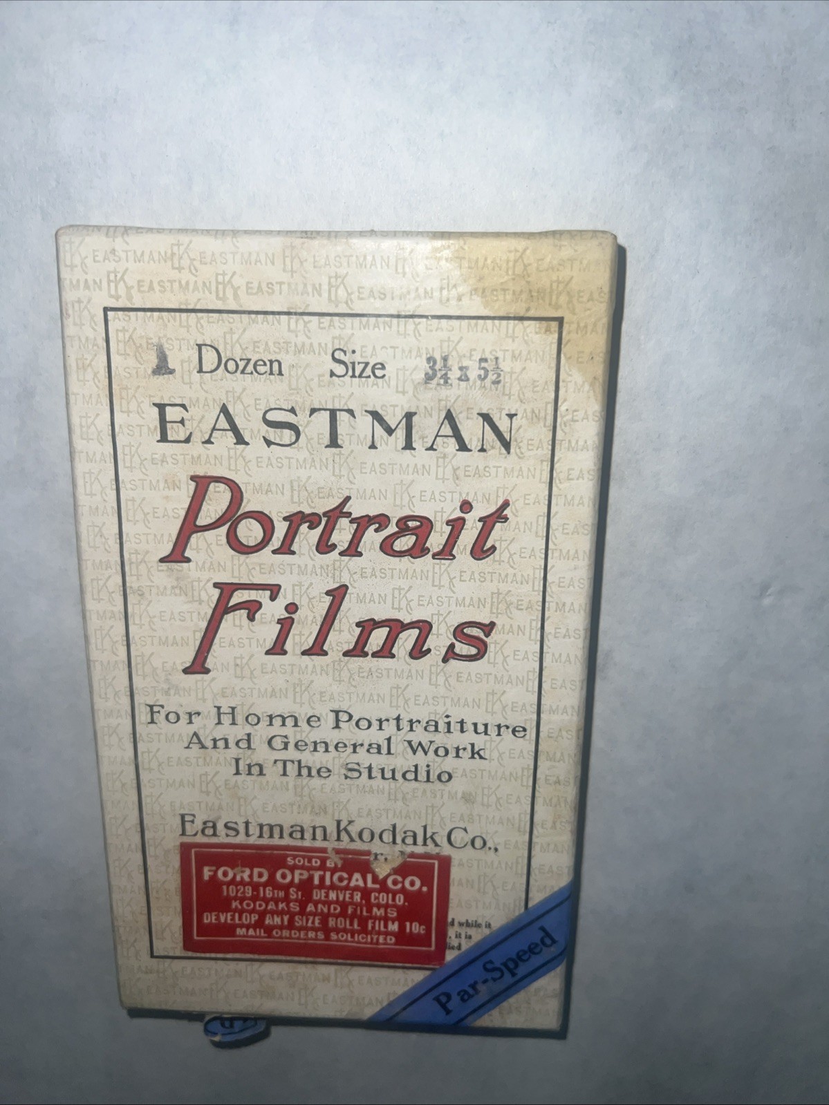 Antique Eastman Kodak Portrait Films 3 1/4 X 5 1/2 Sealed Box 1924 par speed