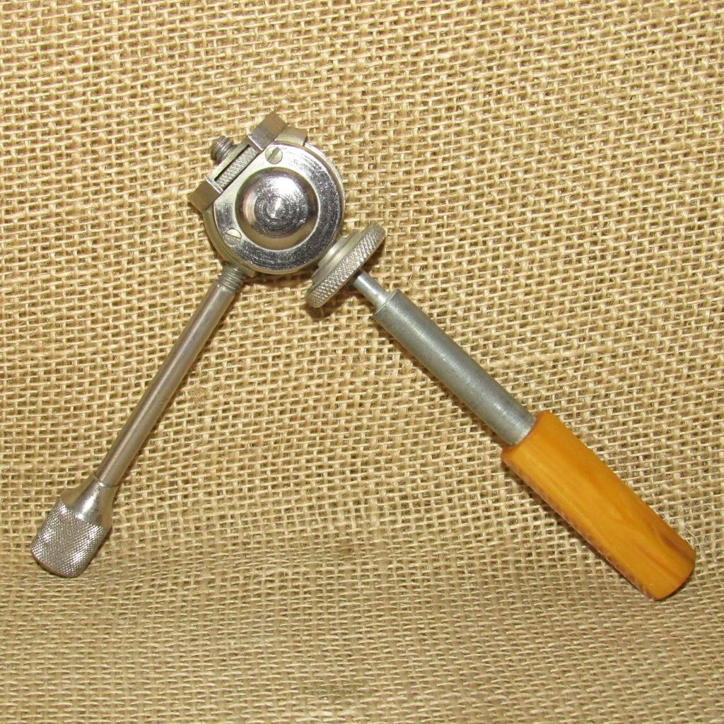 Vintage Metal Tripod Adjustable Swivel Head ~ 2 Handles 1 Bakelite ~ Clean Used